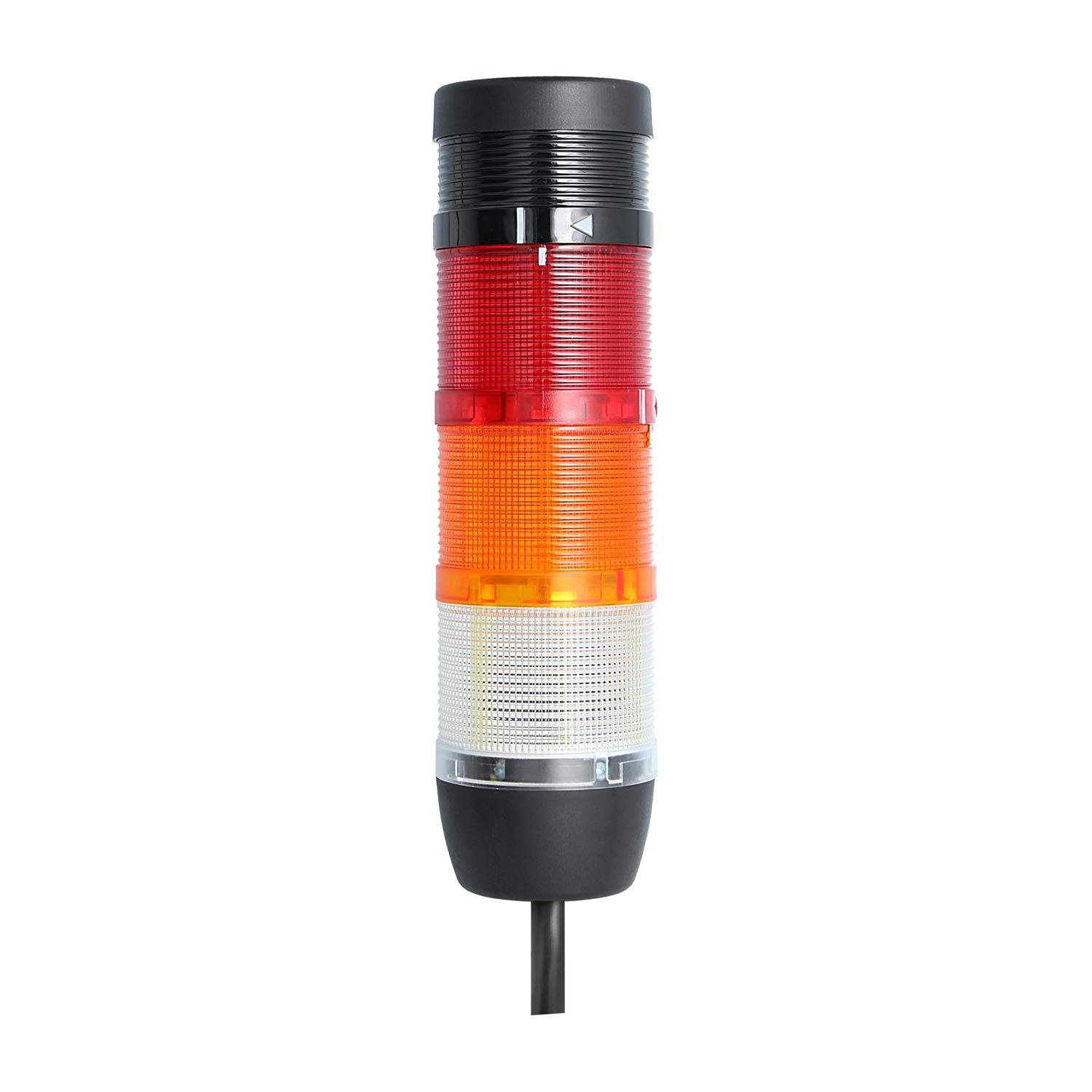 128003 STEX24 Signalsäule weiß-gelb-rot, 70mm, 24V AC/DC, LED-Blinklicht mit Summer, Kabel 0,6 Meter, SS70-B3/24 139
