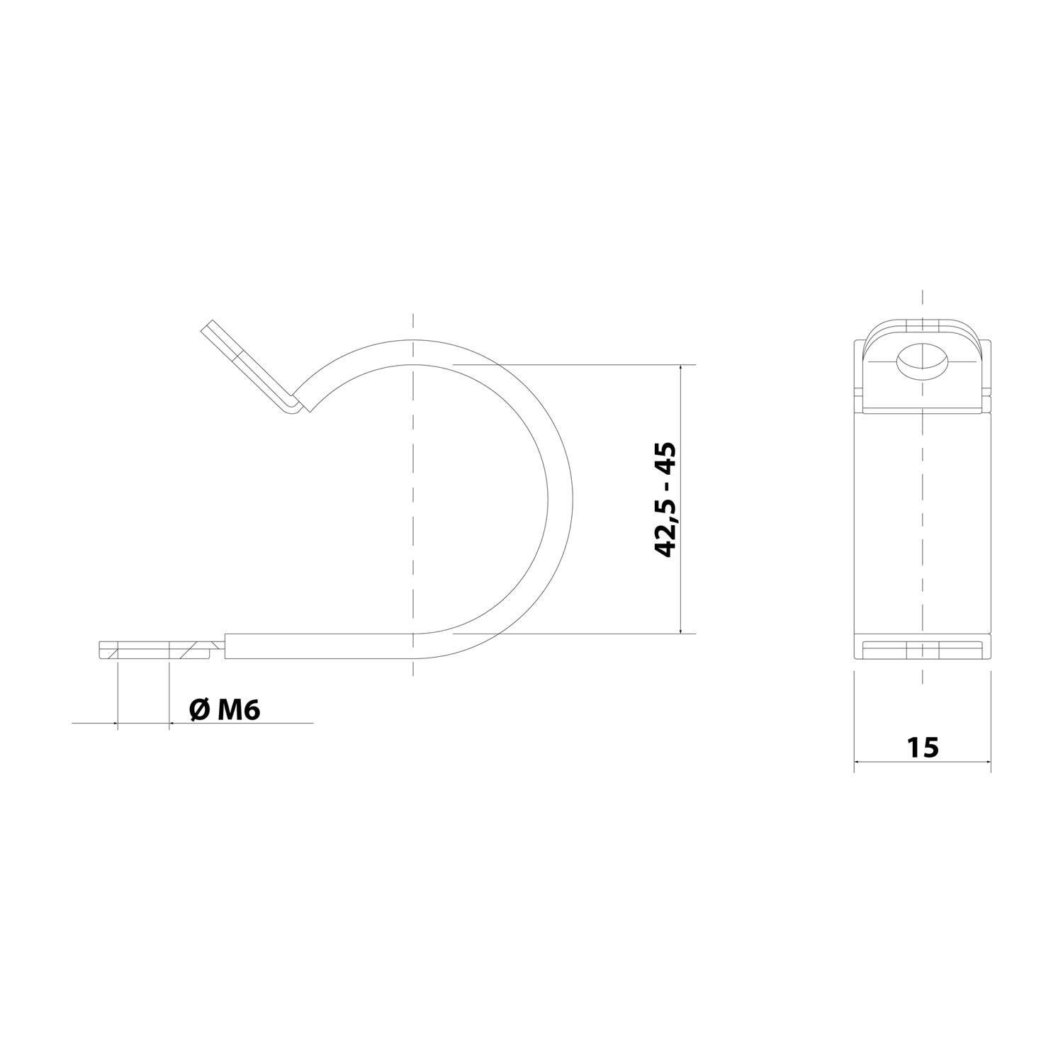 FLEXA FRSS Klemmschelle mit Gummiprofil für Schlauch-Außendurchmesser 42,5mm - 45,0mm Bohrung 1x6,3mm - 1Stück