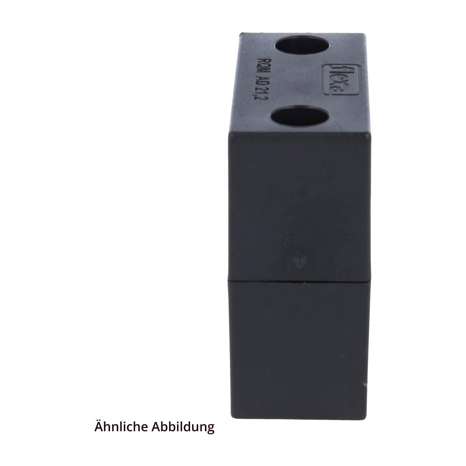 Ein schwarzer rechteckiger Block mit zwei runden Löchern oben, mit der Bezeichnung „RD4.10/12