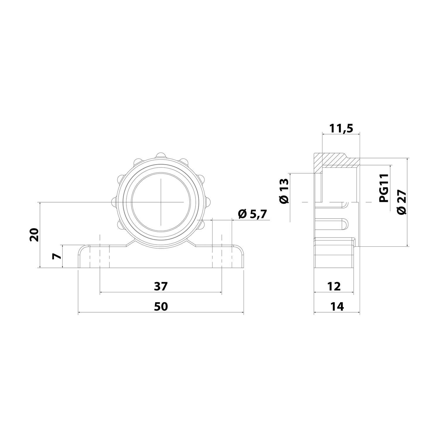 10315000011 FLEXA FVBW Befestigungswinkel mit Gewinde PG11x1,41 für PG11 Schlauchverschraubungen Anschraubloch 37,0mm