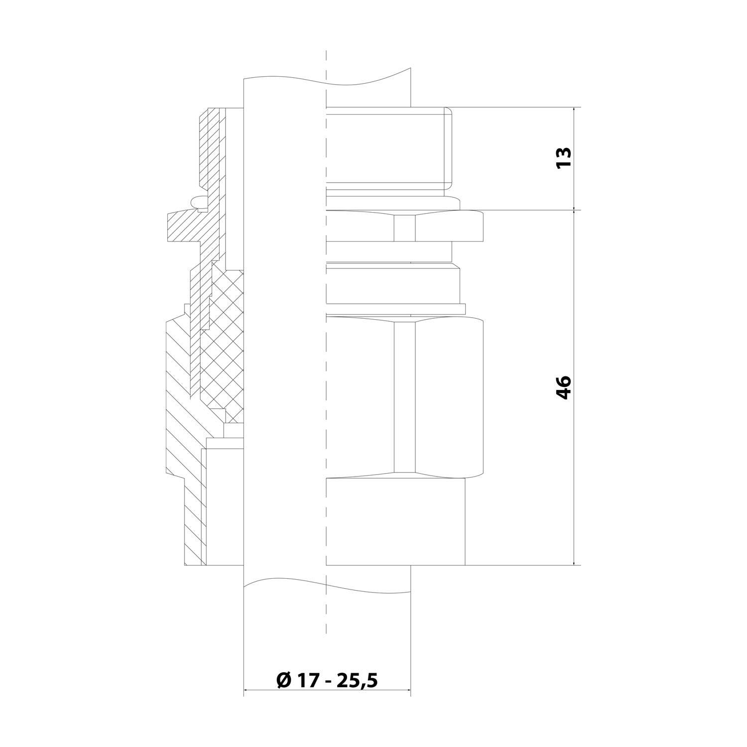 10535300032 FLEXA Z-M Adapter gerade M32x1,5 mit Innen- und Außengewinde mit Zugentlastung Klemmbereich 17,0mm - 25,5mm