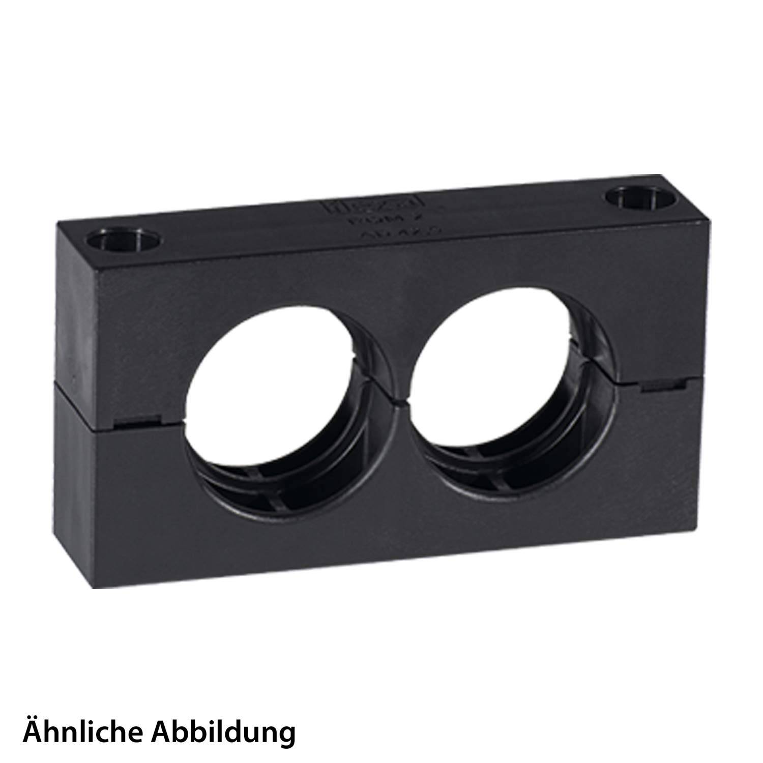Ein schwarzer, rechteckiger Trennblock mit zwei kreisförmigen Öffnungen zur Kabelverwaltung. Schlichtes Design, mit der Beschriftung 'Ähnliche Darstellung'.