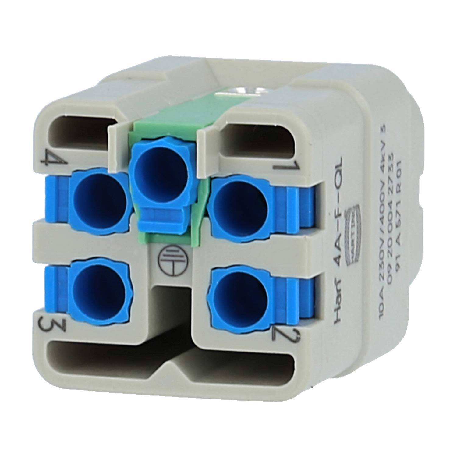 Wago 4 A-F-QL' Verbinder für elektrische Verkabelung, verfügt über sechs blaue Eingänge, die mit 1-6 gekennzeichnet sind, entwickelt für sichere und effiziente Verbindungen.