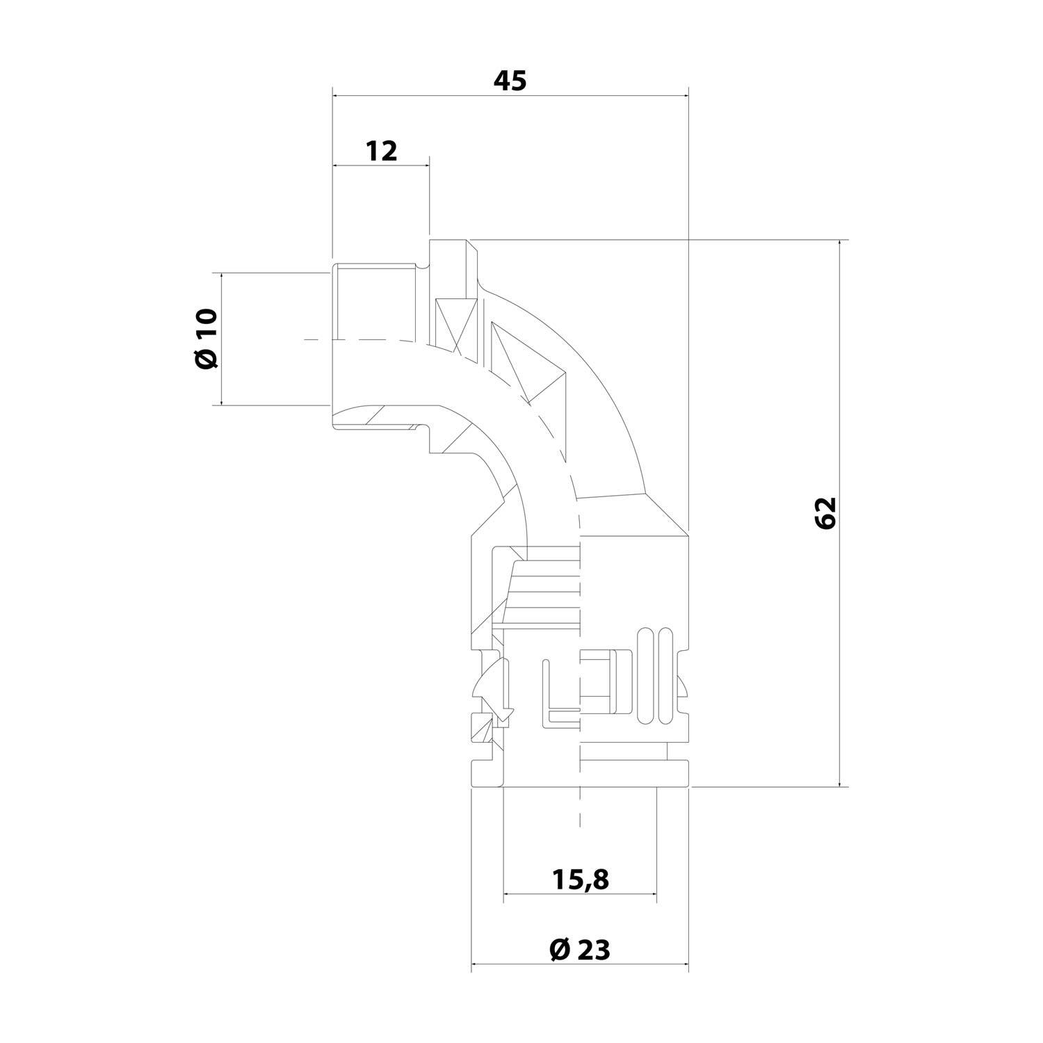 FLEXA FVB90 Schnellverschraubung 90 Grad Bogen Gewinde M20x1,5 für Schlauch-Außendurchmesser 15,8mm konisch dichtend