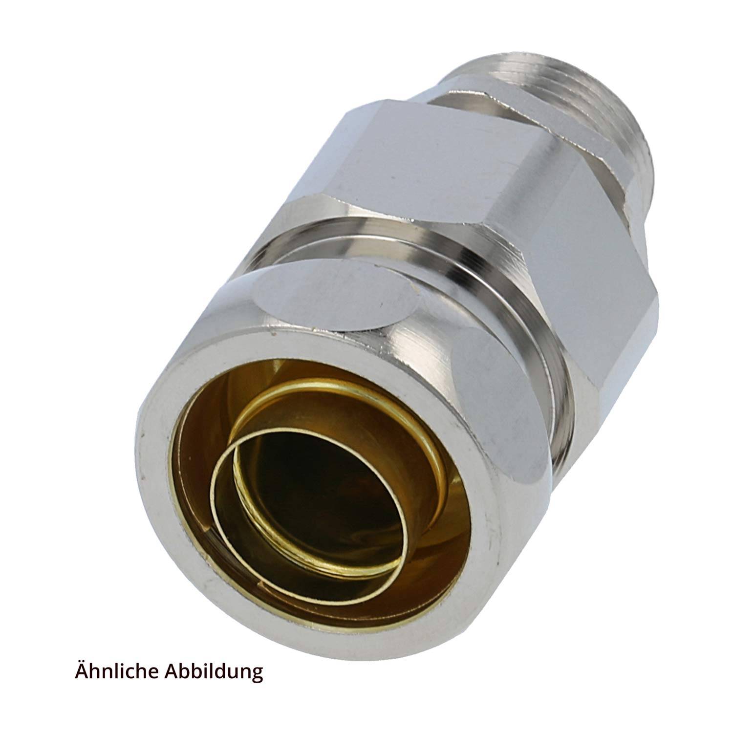 Metallische Kabelmuffe mit zylindrischem Design und Gewindelende, die zum sicheren Durchführen von Kabeln durch Gerätegehäuse verwendet wird.