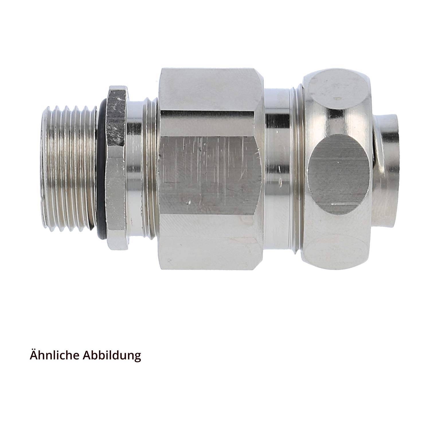 Ein Kabelanschluss mit Metallgehäuse und Gewinde, verwendet für sichere elektrische Verbindungen.