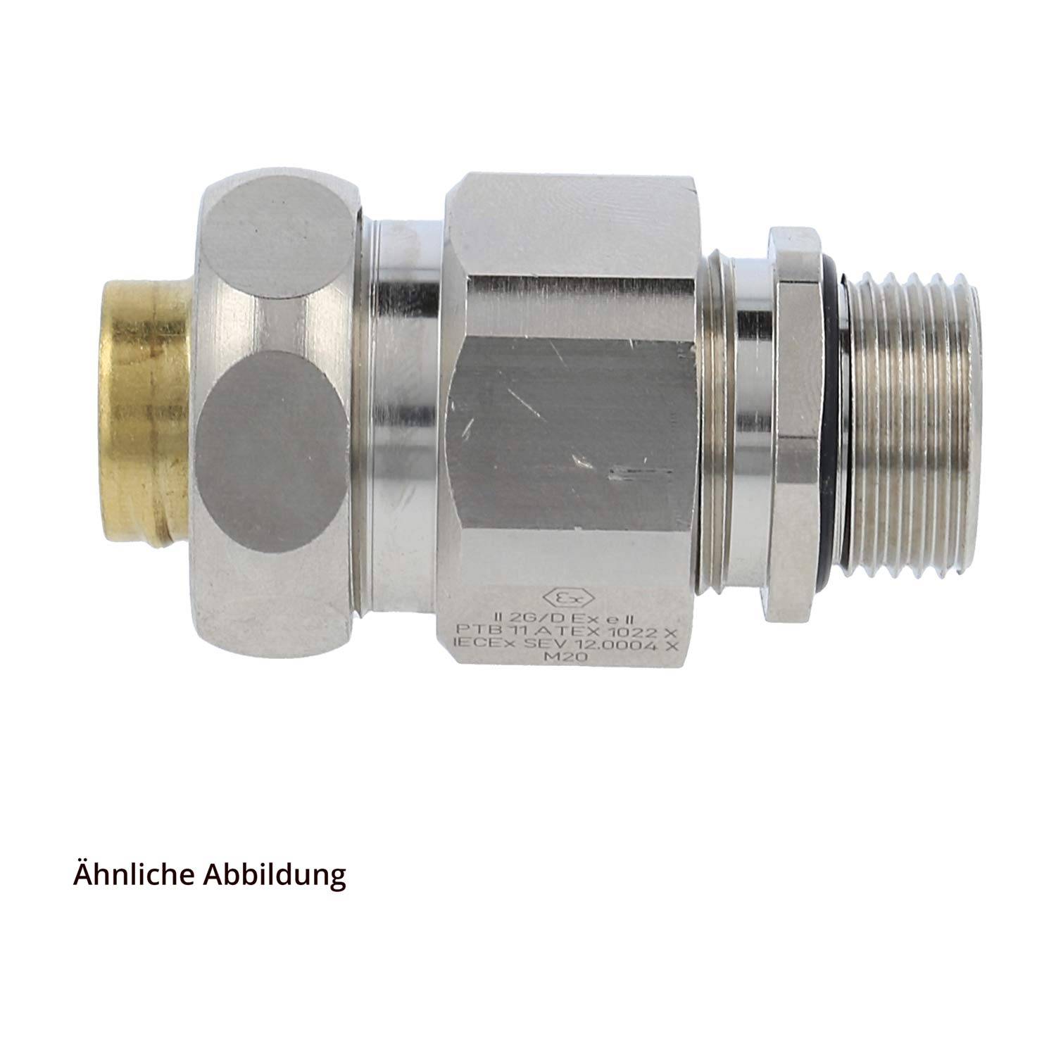 Metallischer Industrieverbinder mit sechseckiger Form, gewindeten Enden und Herstellerkennung 'Ähnliche Abbildung' darunter.