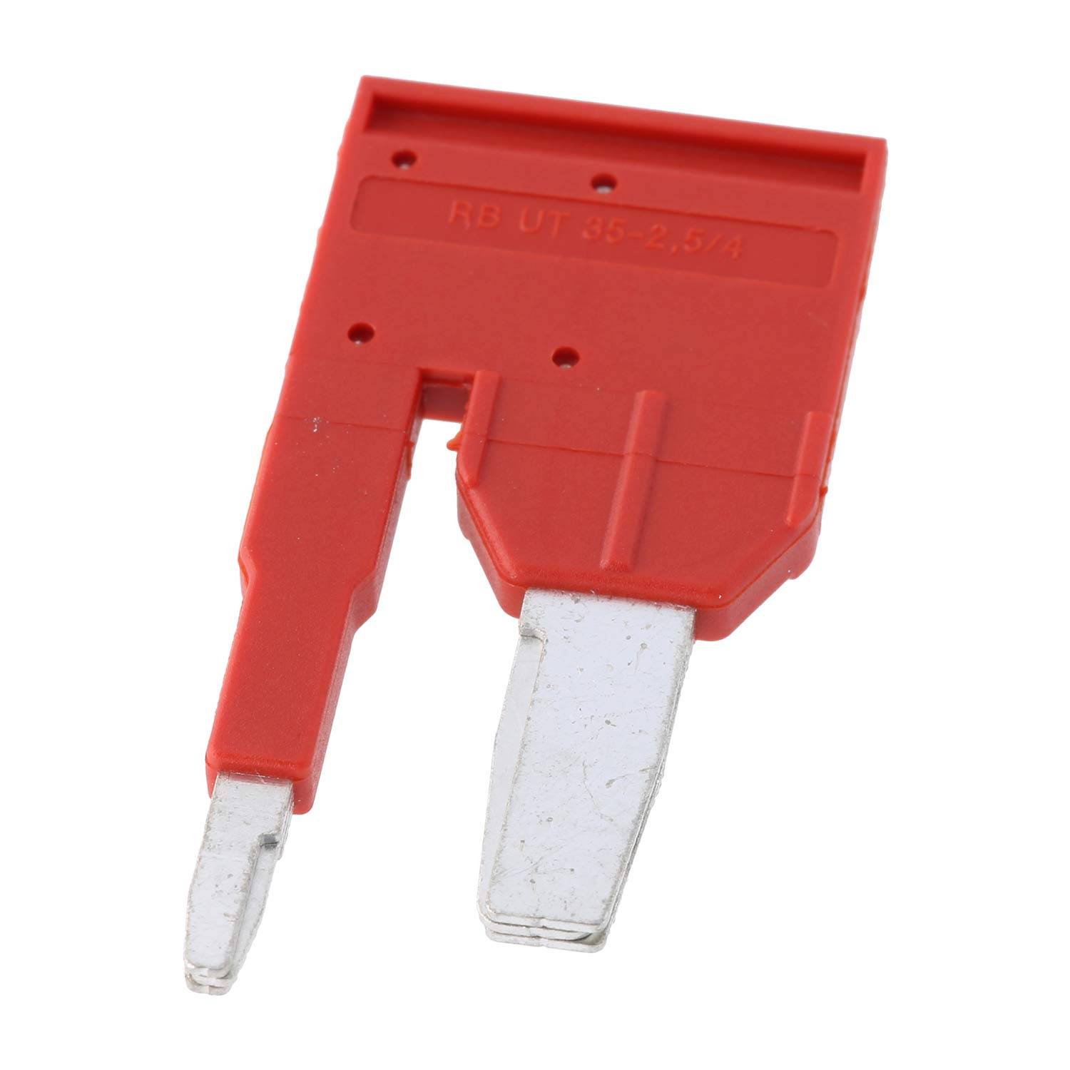 Eine rote Kfz-Flachsichering mit einer Nennstromstärke von 35 Ampere, die zum Schutz von Stromkreisen vor Überstrom verwendet wird.