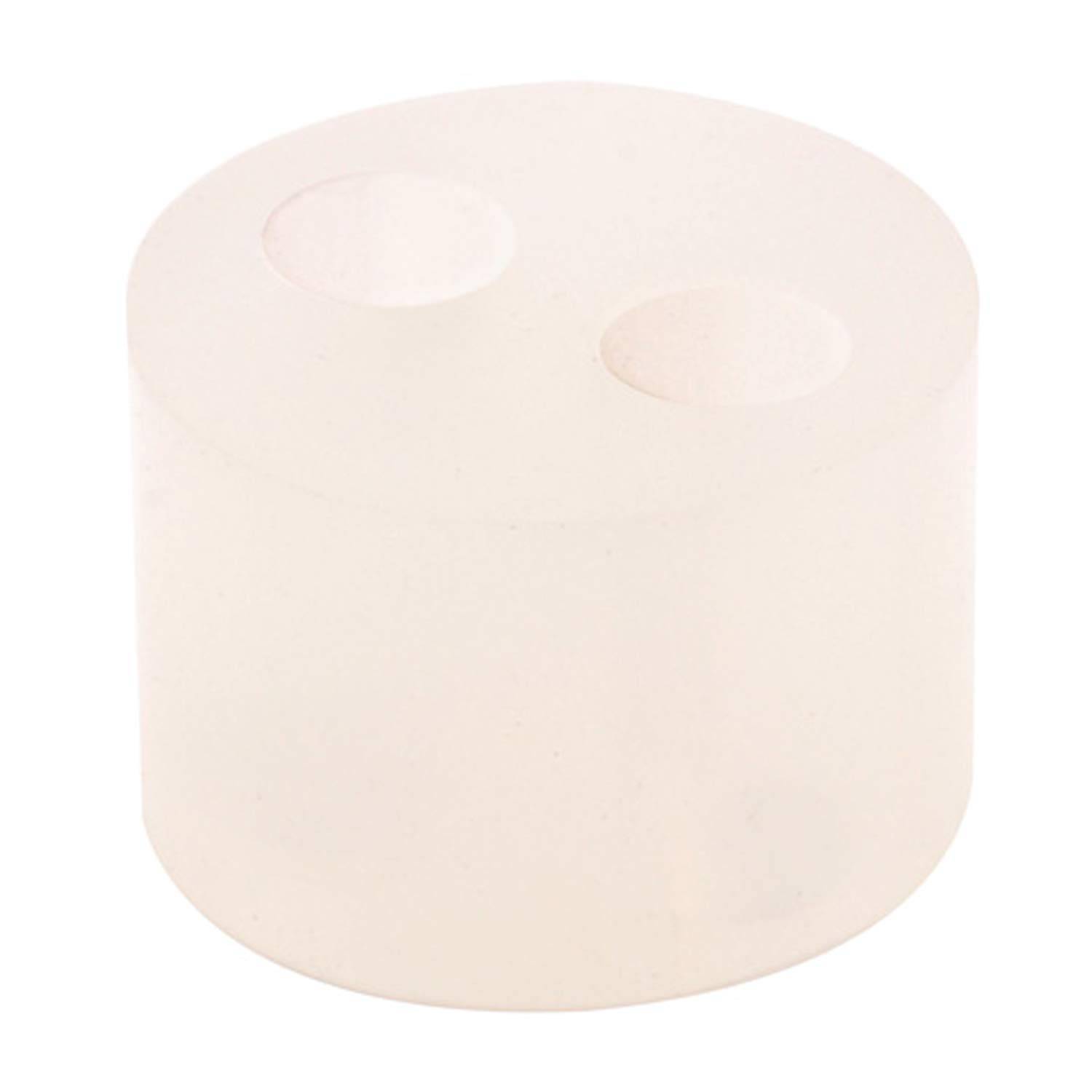 Ein zylindrischer Gummistopfen mit zwei Löchern oben, verwendet zum Sichern von Laborausrüstung oder Behältern.