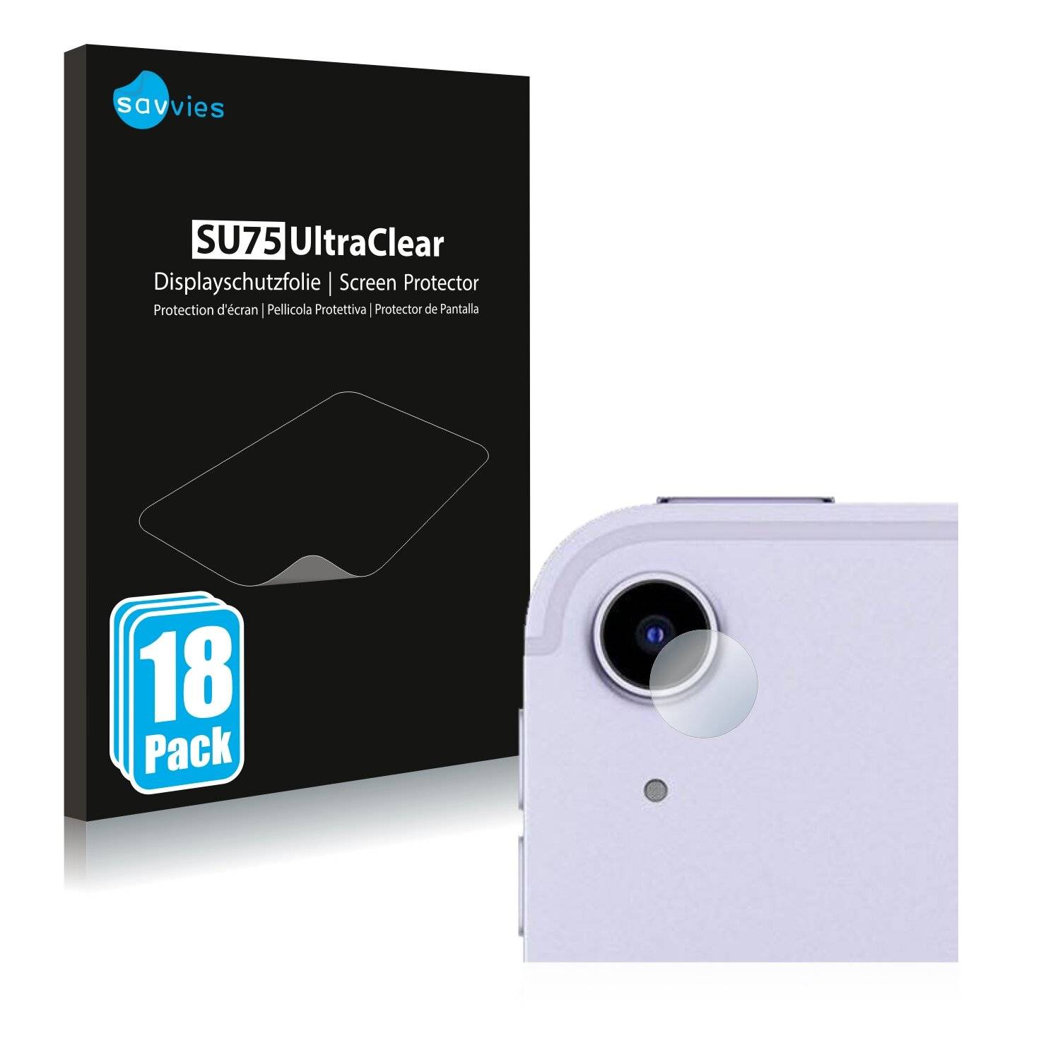 18x Savvies SU75 Displayschutzfolie für Apple iPad Air 5 WiFi Cellular 2022 (NUR Kamera, 5.
