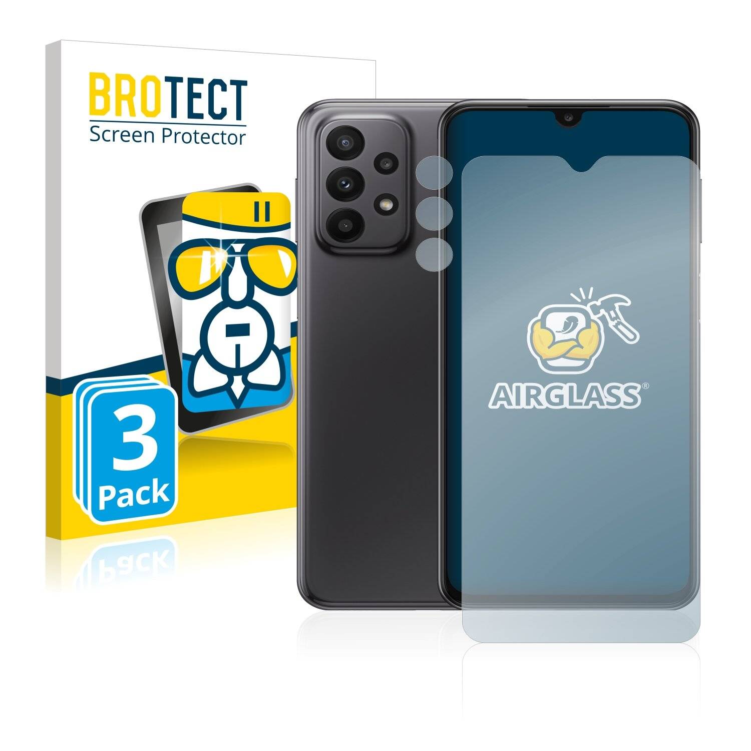 3x BROTECT AirGlass Schutzglas Folie für Samsung Galaxy A23 (Vorderseite +