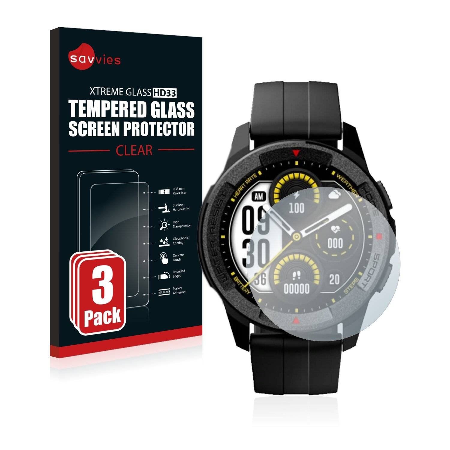 3x Savvies HD33 Clear Schutzglas für Xiaomi Mibro