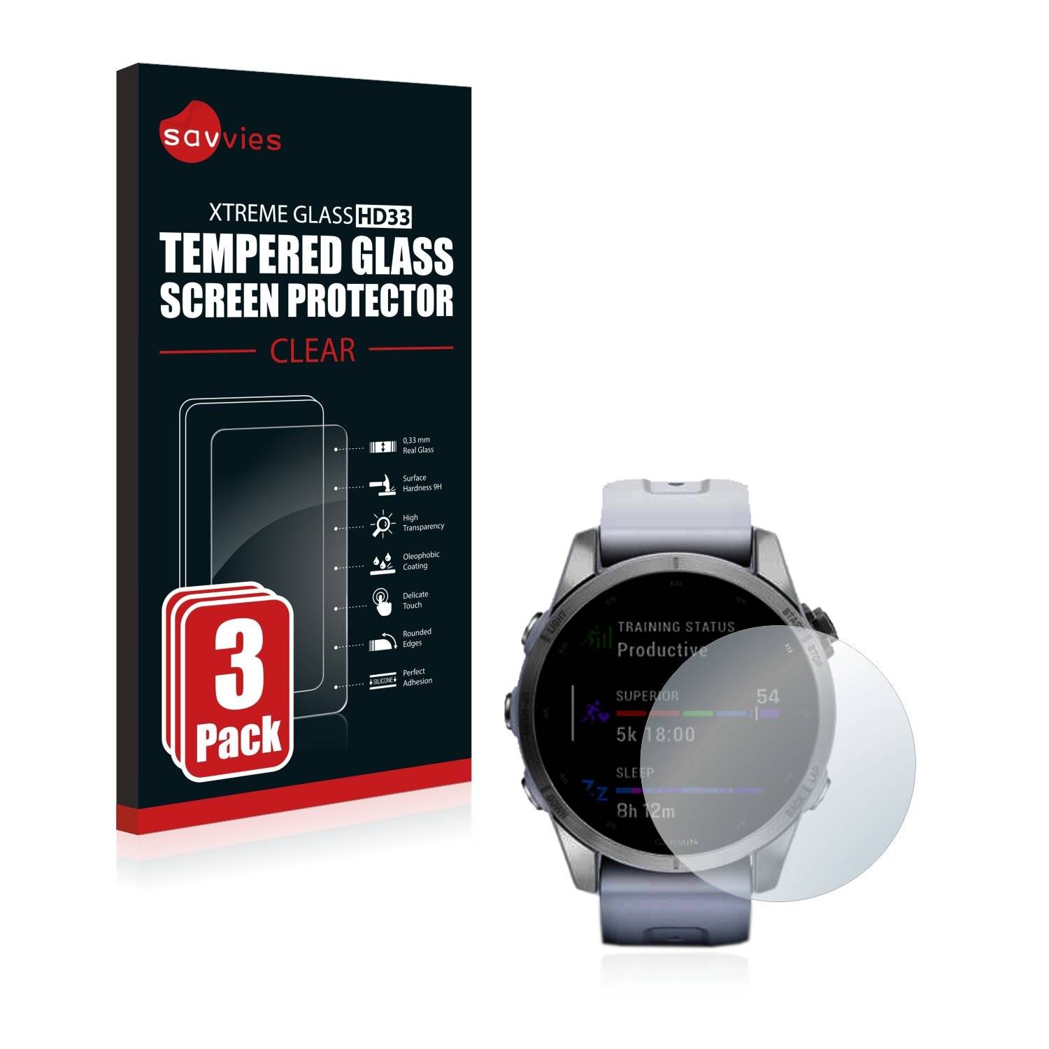 3x Savvies HD33 Clear Schutzglas für Garmin Fenix 7S (42