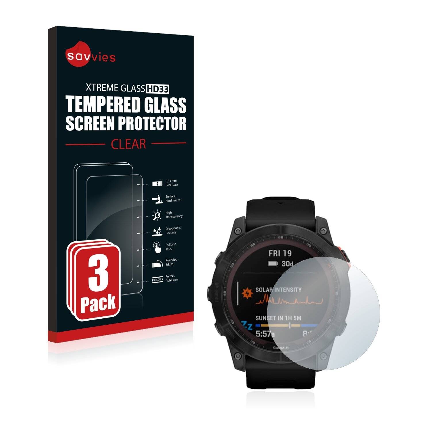 3x Savvies HD33 Clear Schutzglas für Garmin Fenix 7X (51