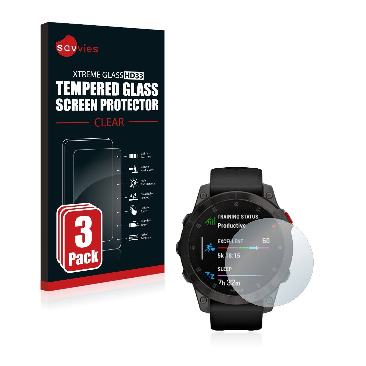 3x Savvies HD33 Clear Schutzglas für Garmin epix (Gen