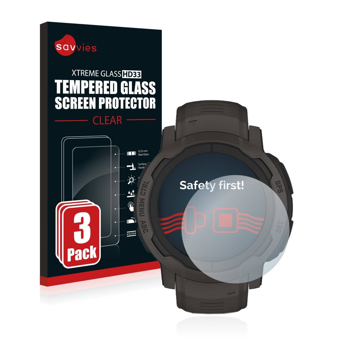 3x Savvies HD33 Clear Schutzglas für Garmin Instinct