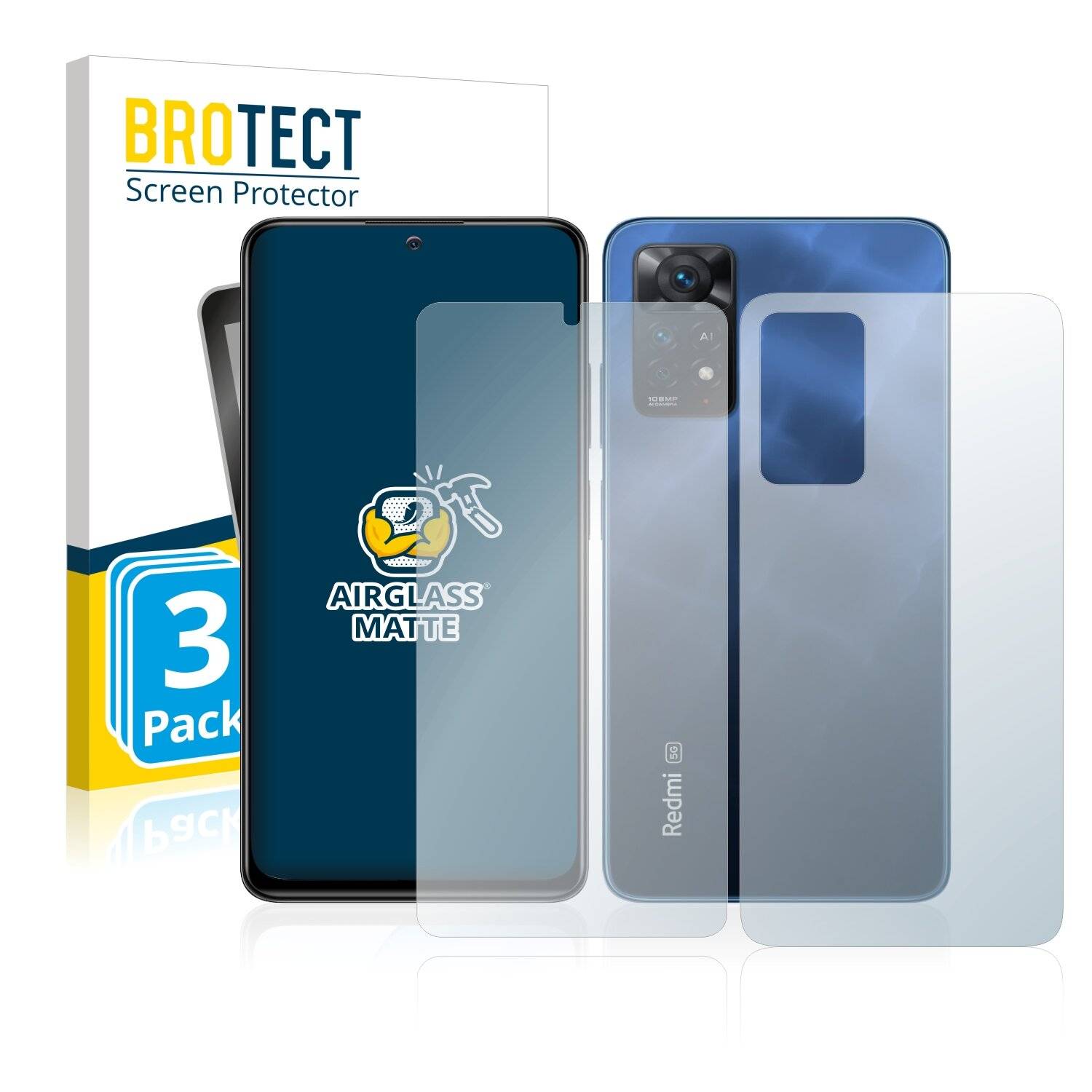 3x BROTECT AirGlass Matte Schutzglas Folie für Xiaomi Redmi Note 11 Pro 5G (Vorder +