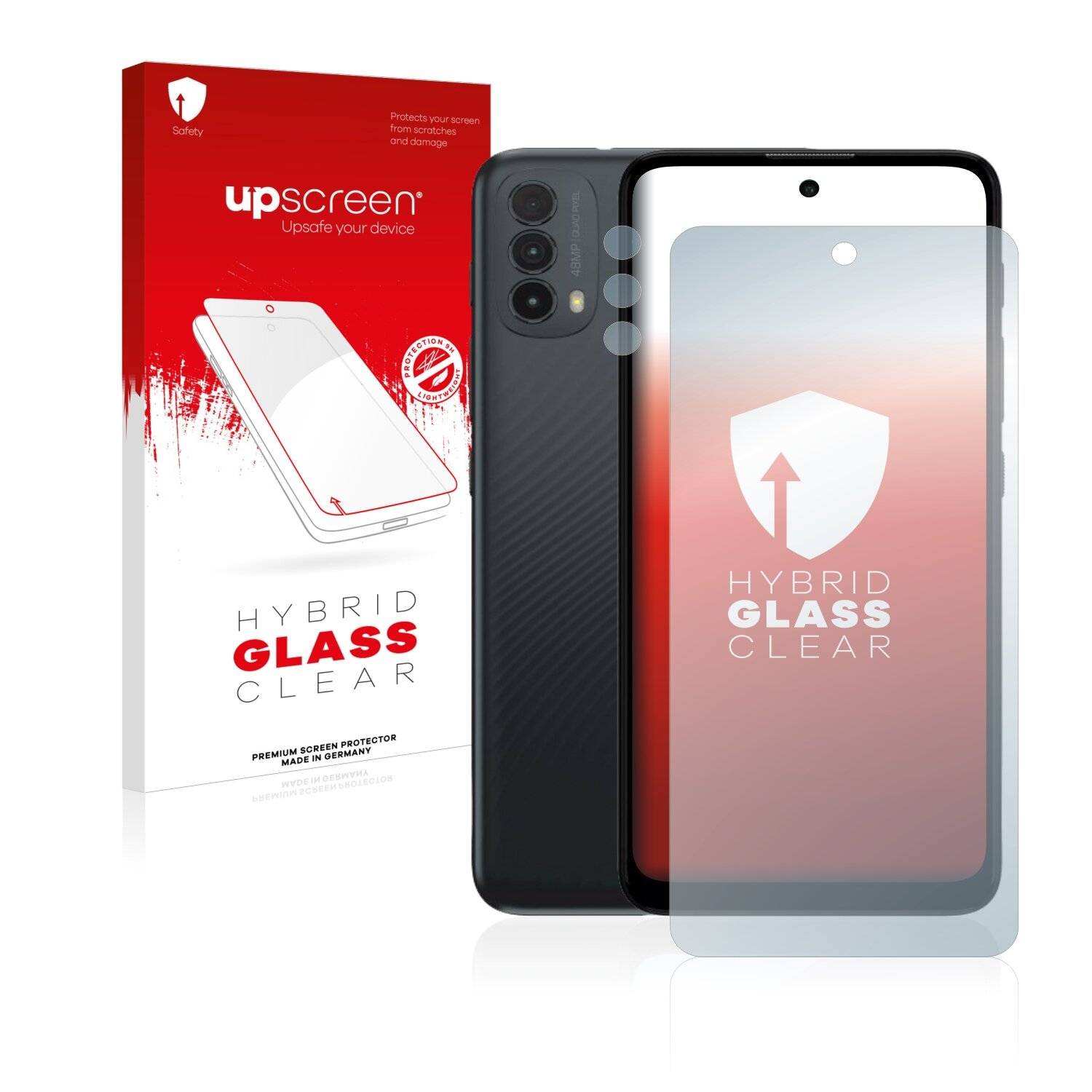 upscreen Hybrid Glass Clear Premium Schutzglas Folie für Motorola Moto E30 (Vorderseite +