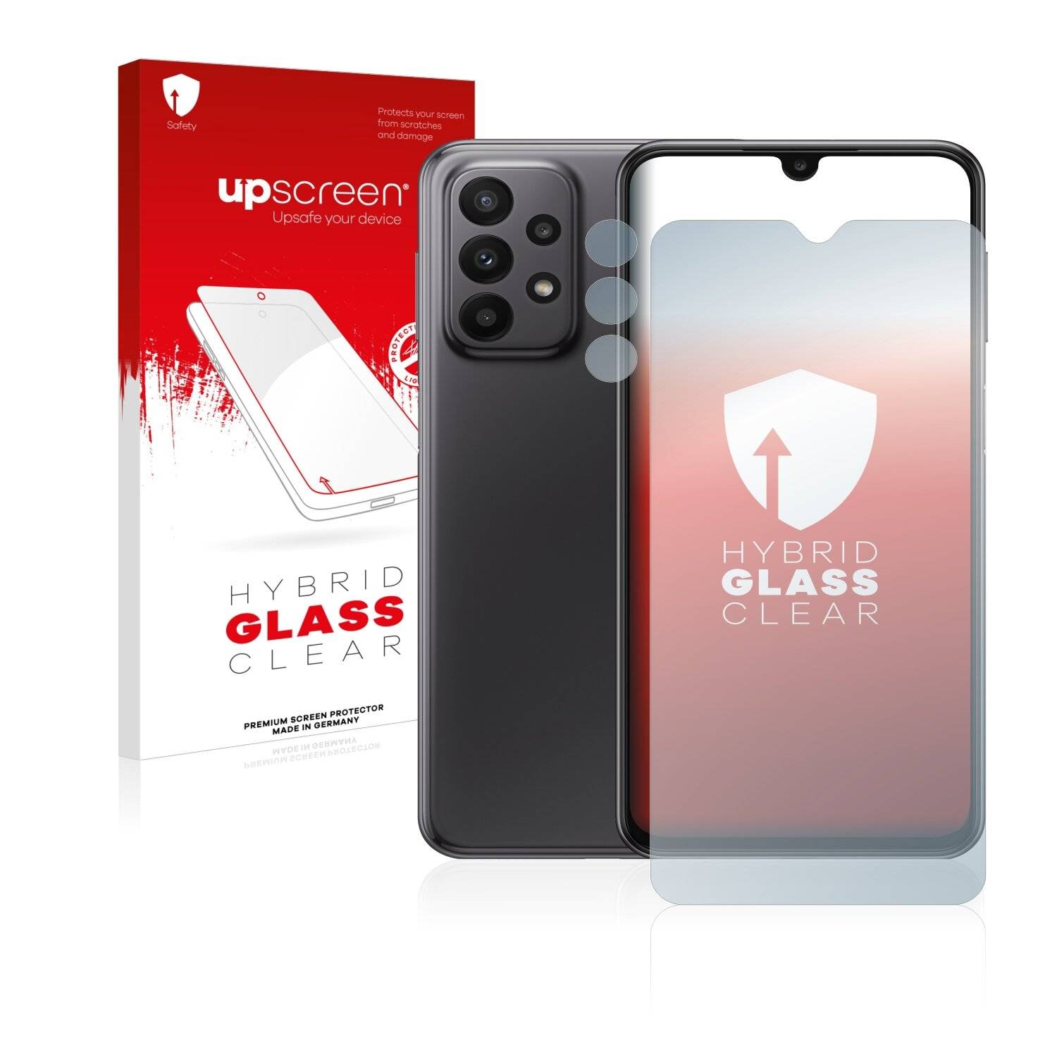 upscreen Hybrid Glass Clear Premium Schutzglas Folie für Samsung Galaxy A23 (Vorderseite +