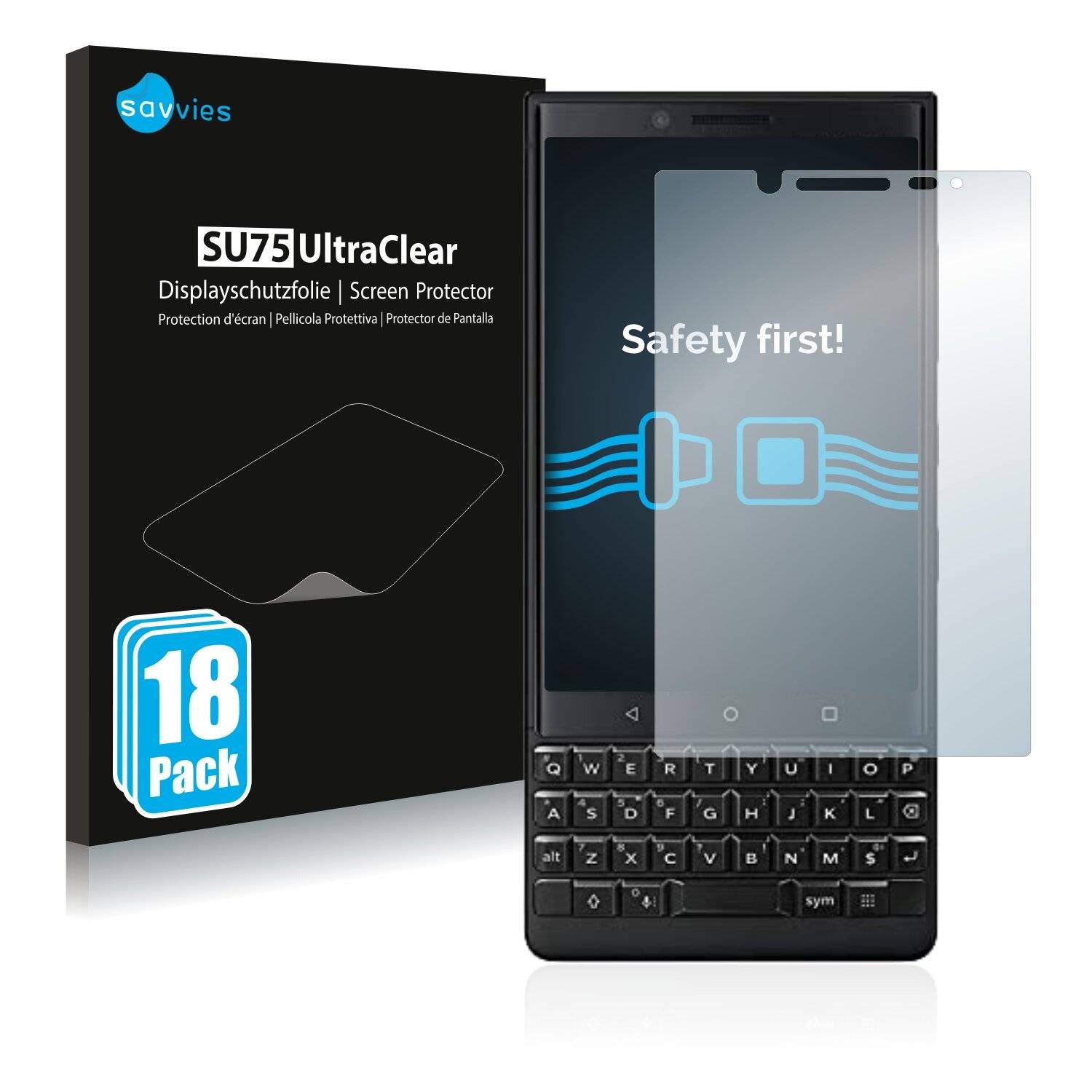 18x Savvies SU75 Displayschutzfolie für BlackBerry Key2 (Dual