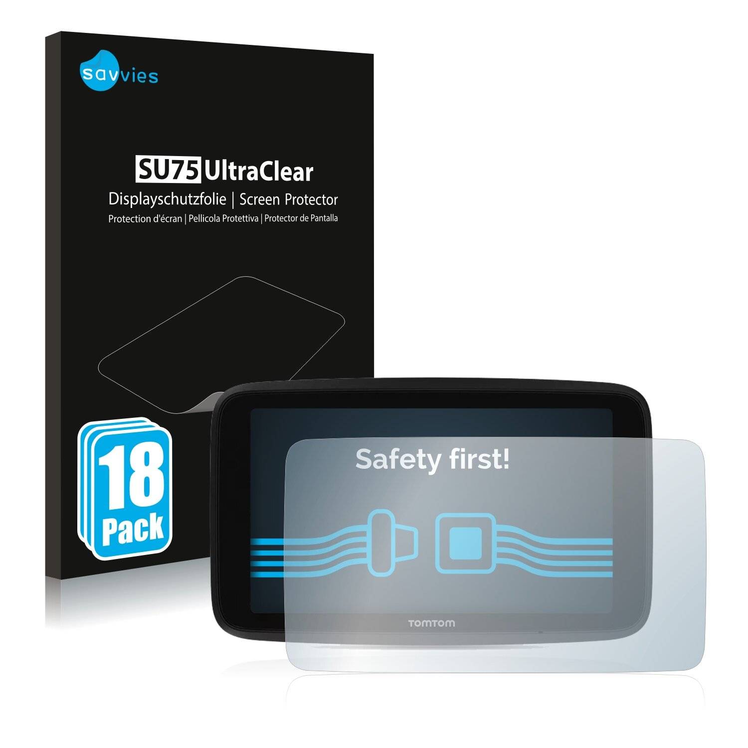18x Savvies SU75 Displayschutzfolie für TomTom Go Discover