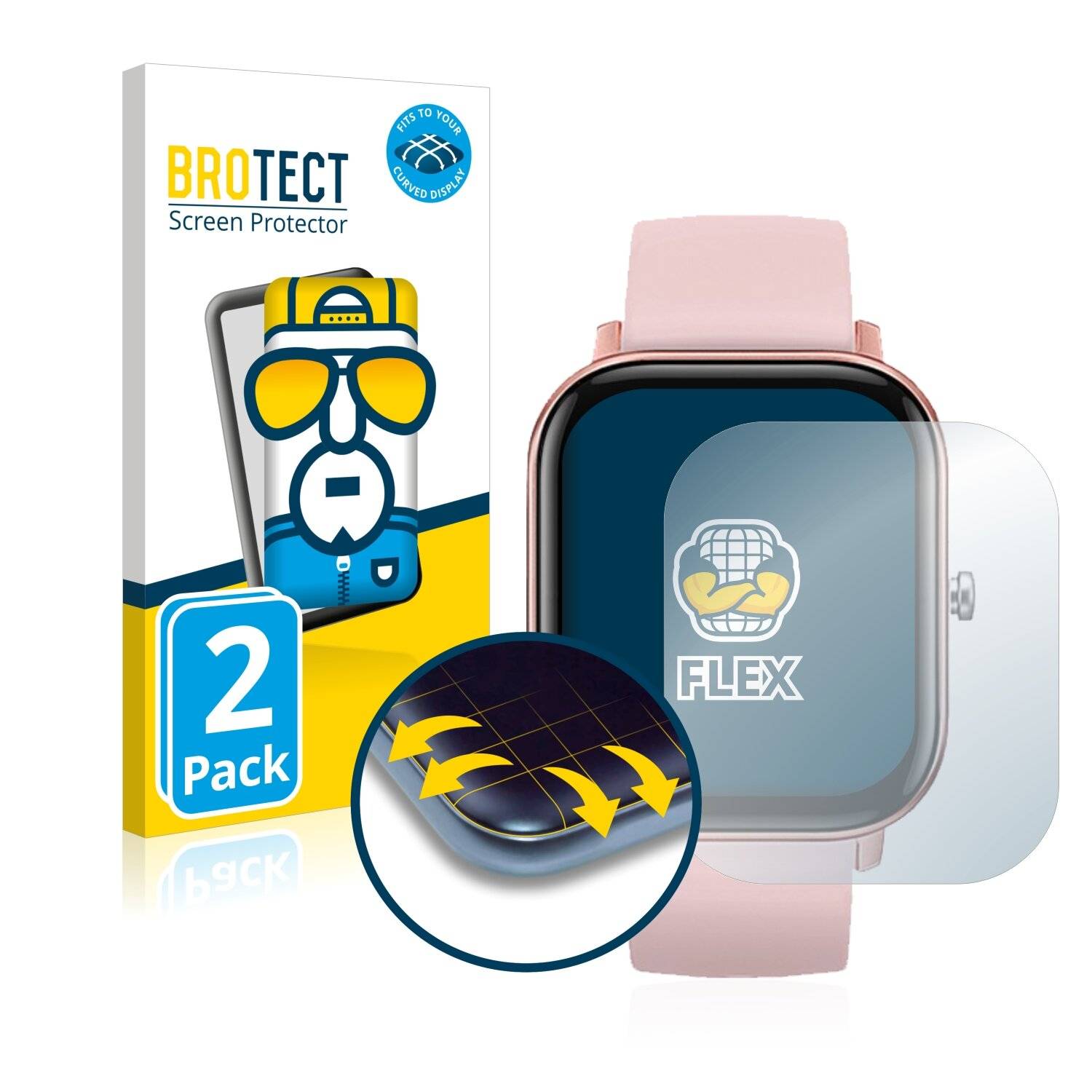 2x BROTECT Flex Full-Cover Displayschutzfolie für DCU Tecnologic Smartwatch Curved