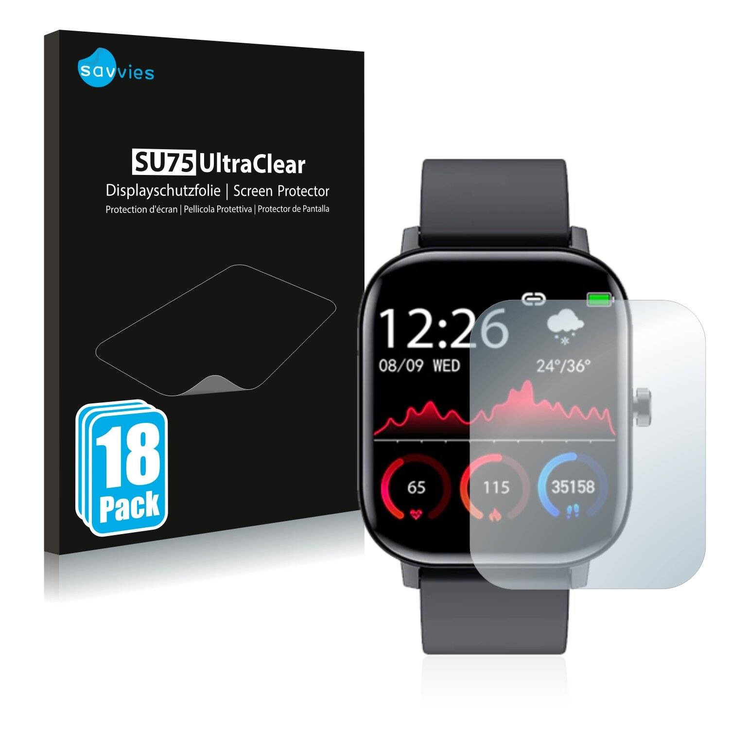 18x Savvies SU75 Displayschutzfolie für Lige Smart Sports Watch