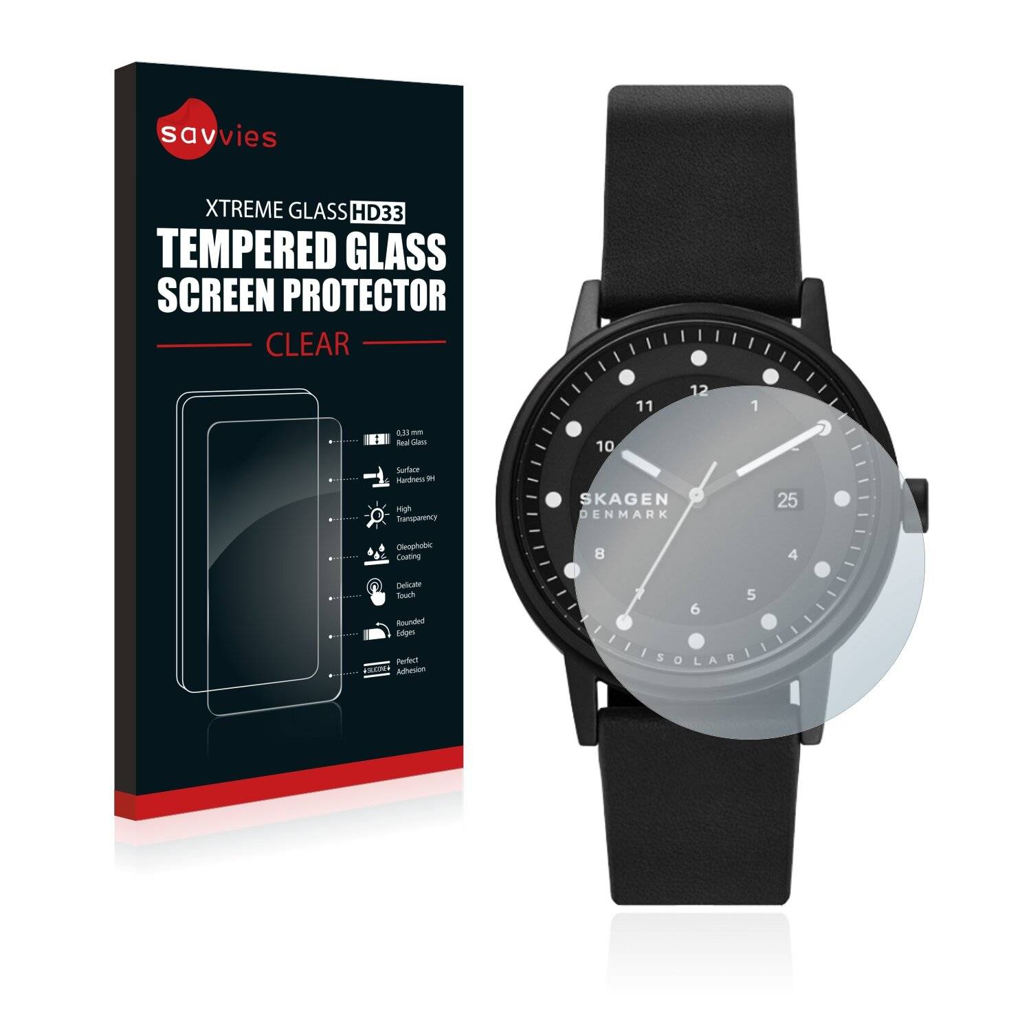 Savvies HD33 Clear Schutzglas für Skagen Solaruhr