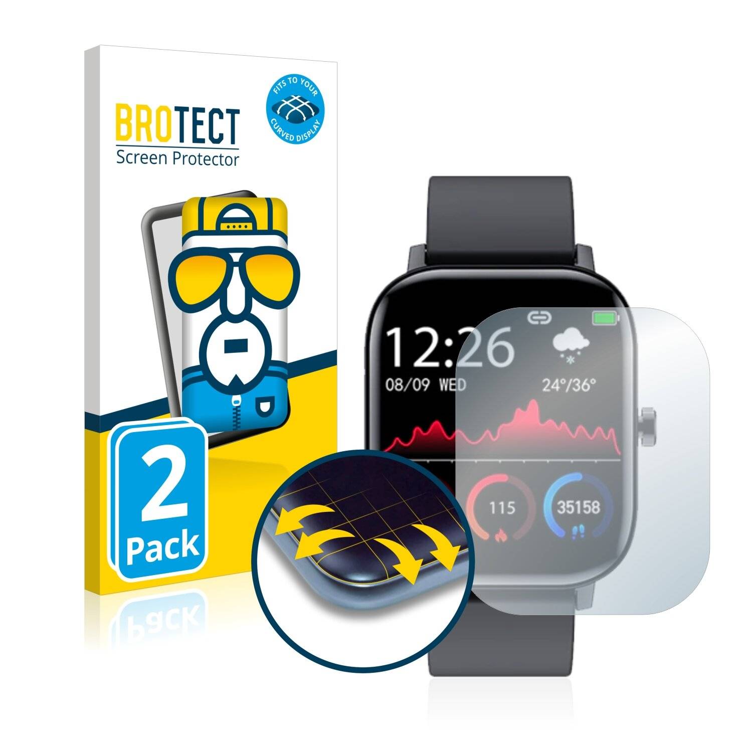 2x BROTECT Flex Full-Cover Displayschutzfolie für Lige Smart Sports Watch