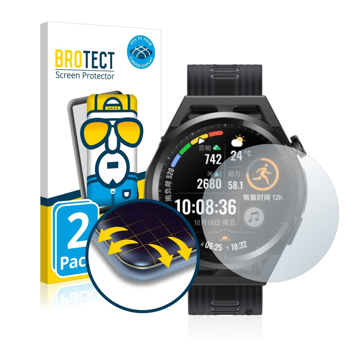 2x BROTECT Flex Full-Cover Displayschutzfolie für Huawei Watch GT