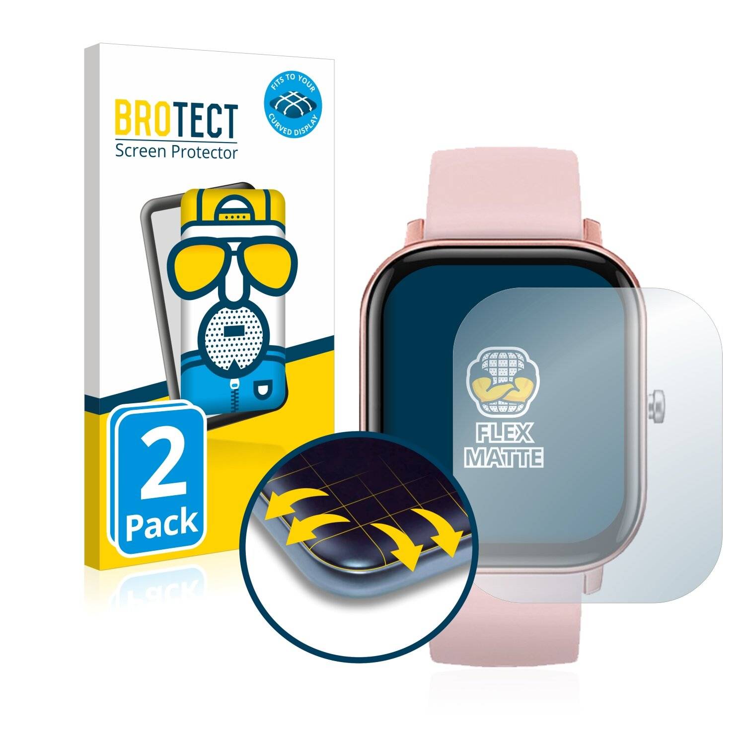 2x BROTECT Flex Matte Full-Cover Displayschutzfolie für DCU Tecnologic Smartwatch Curved