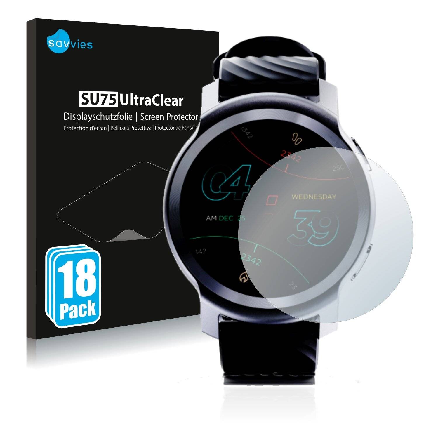 18x Savvies SU75 Displayschutzfolie für Motorola Moto Watch