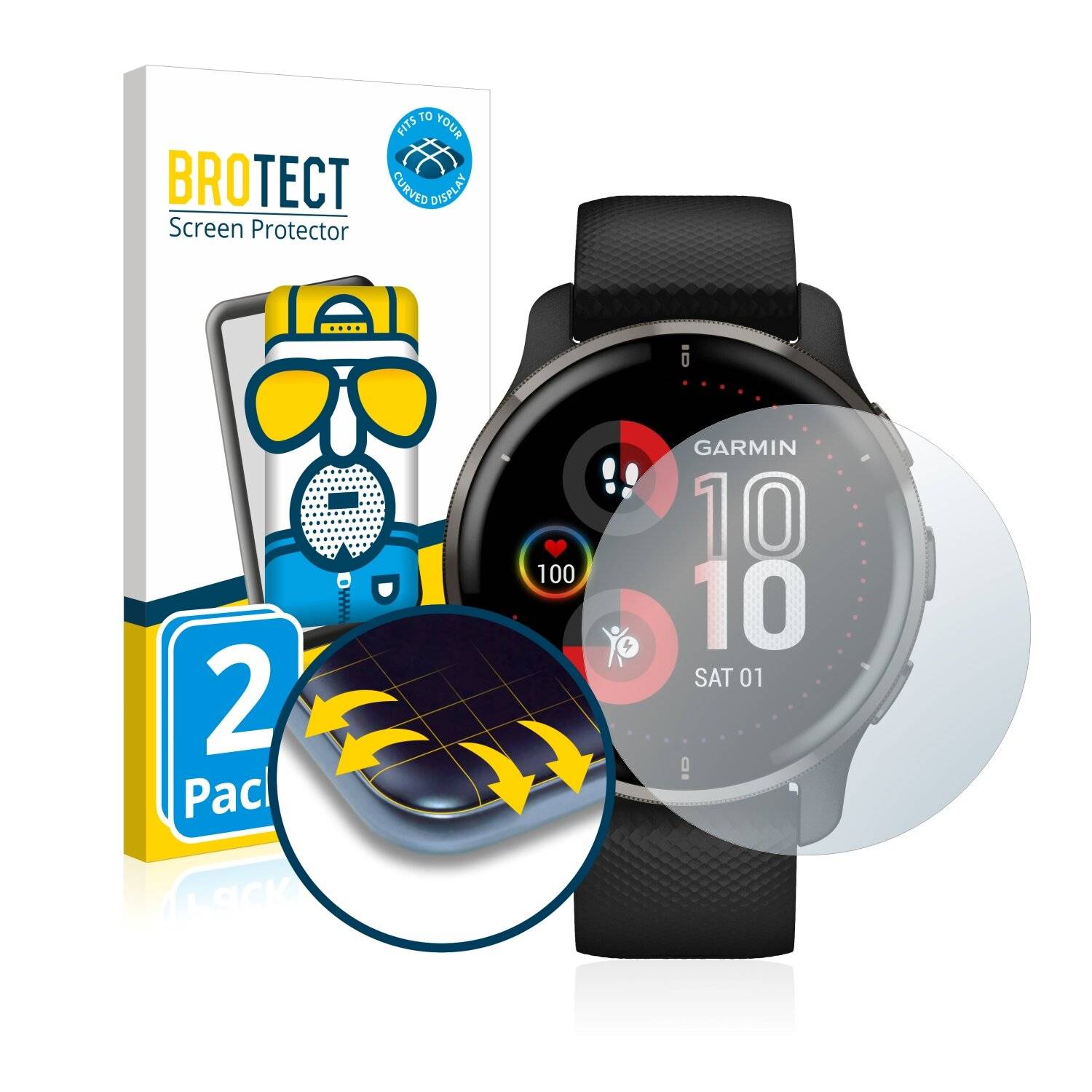 2x BROTECT Flex Matte Full-Cover Displayschutzfolie für Garmin Venu 2