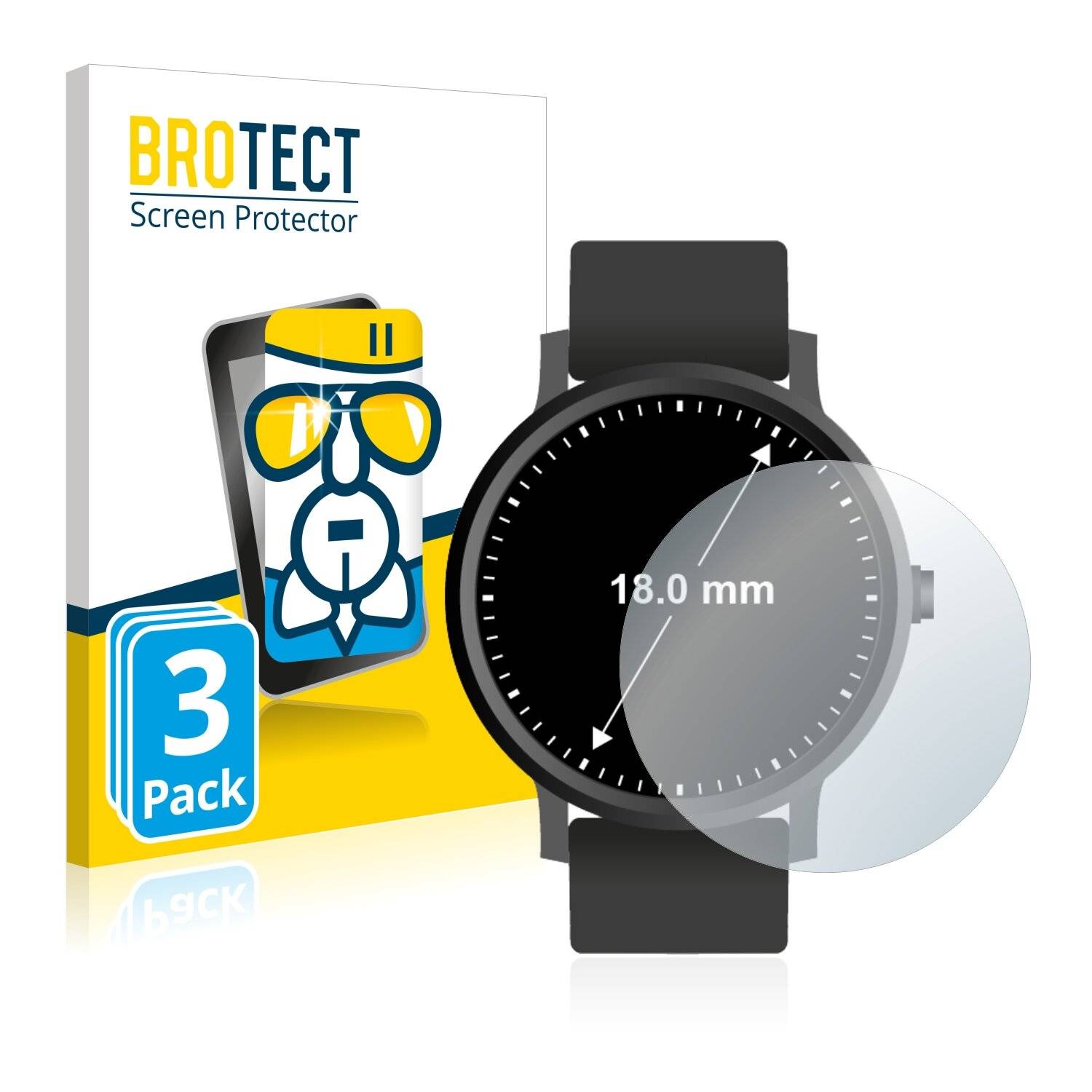 3x BROTECT AirGlass Schutzglas Folie für Armbanduhren (Kreisrund, Durchmesser: 18