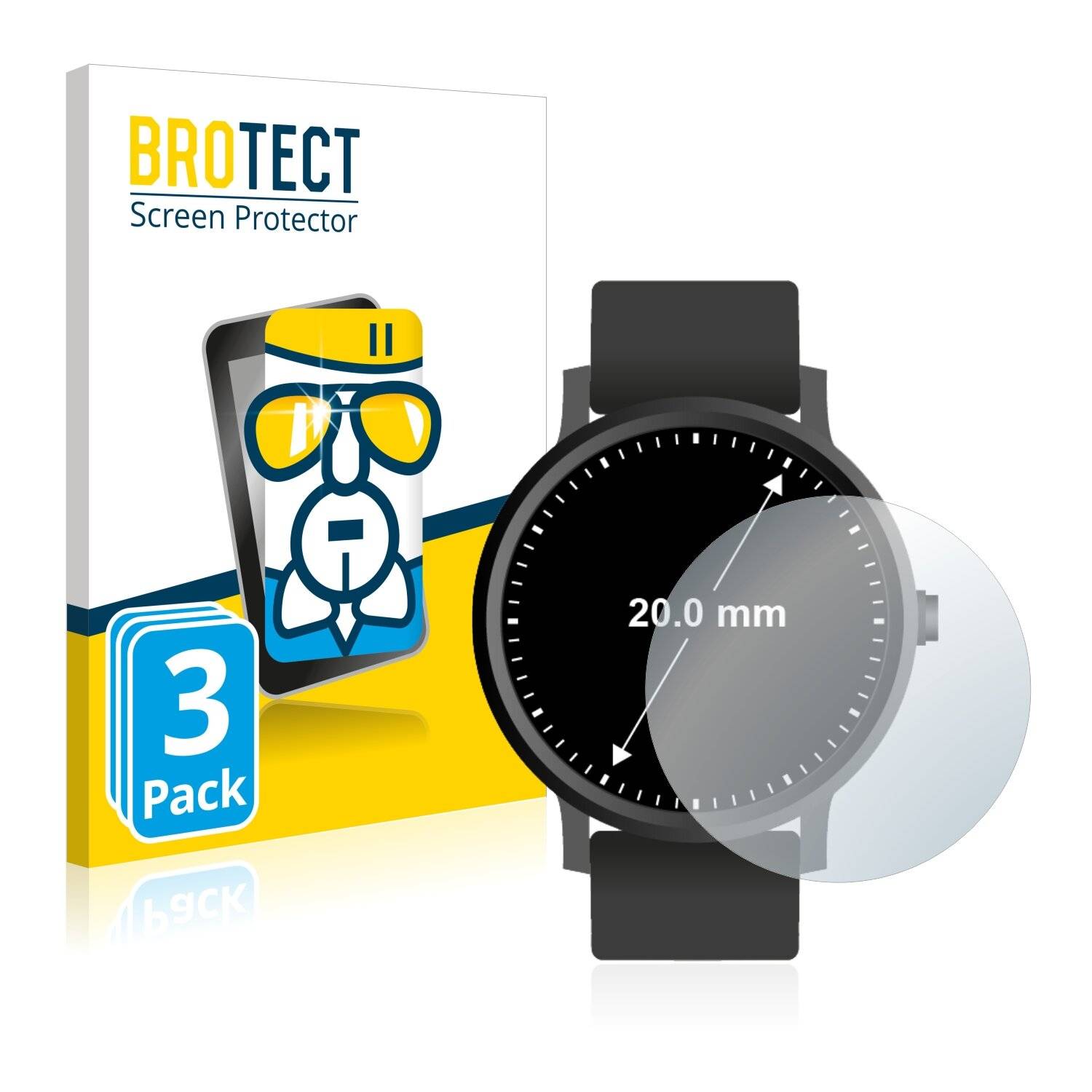 3x BROTECT AirGlass Schutzglas Folie für Armbanduhren (Kreisrund, Durchmesser: 20