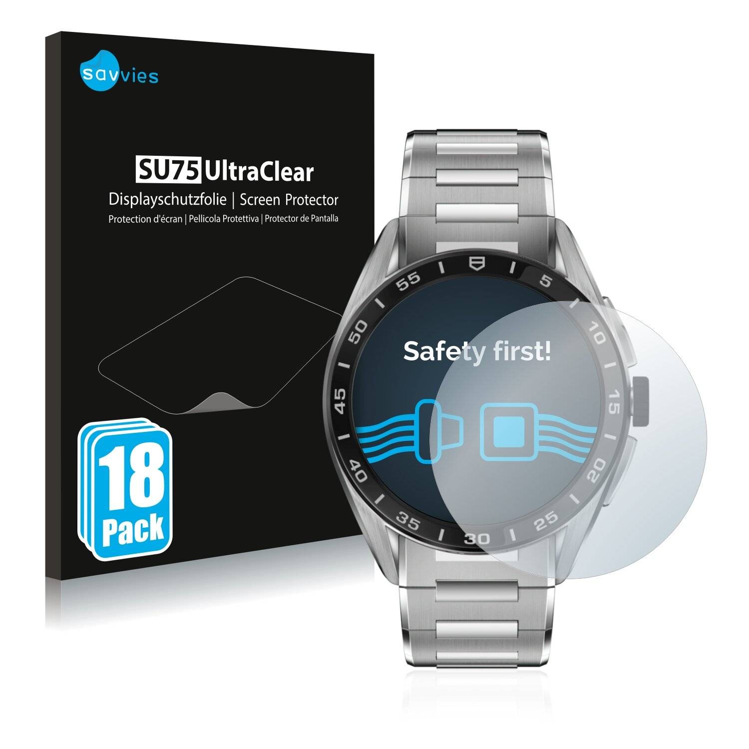 18x Savvies SU75 Displayschutzfolie für TAG Heuer Connected Calibre E4 (45
