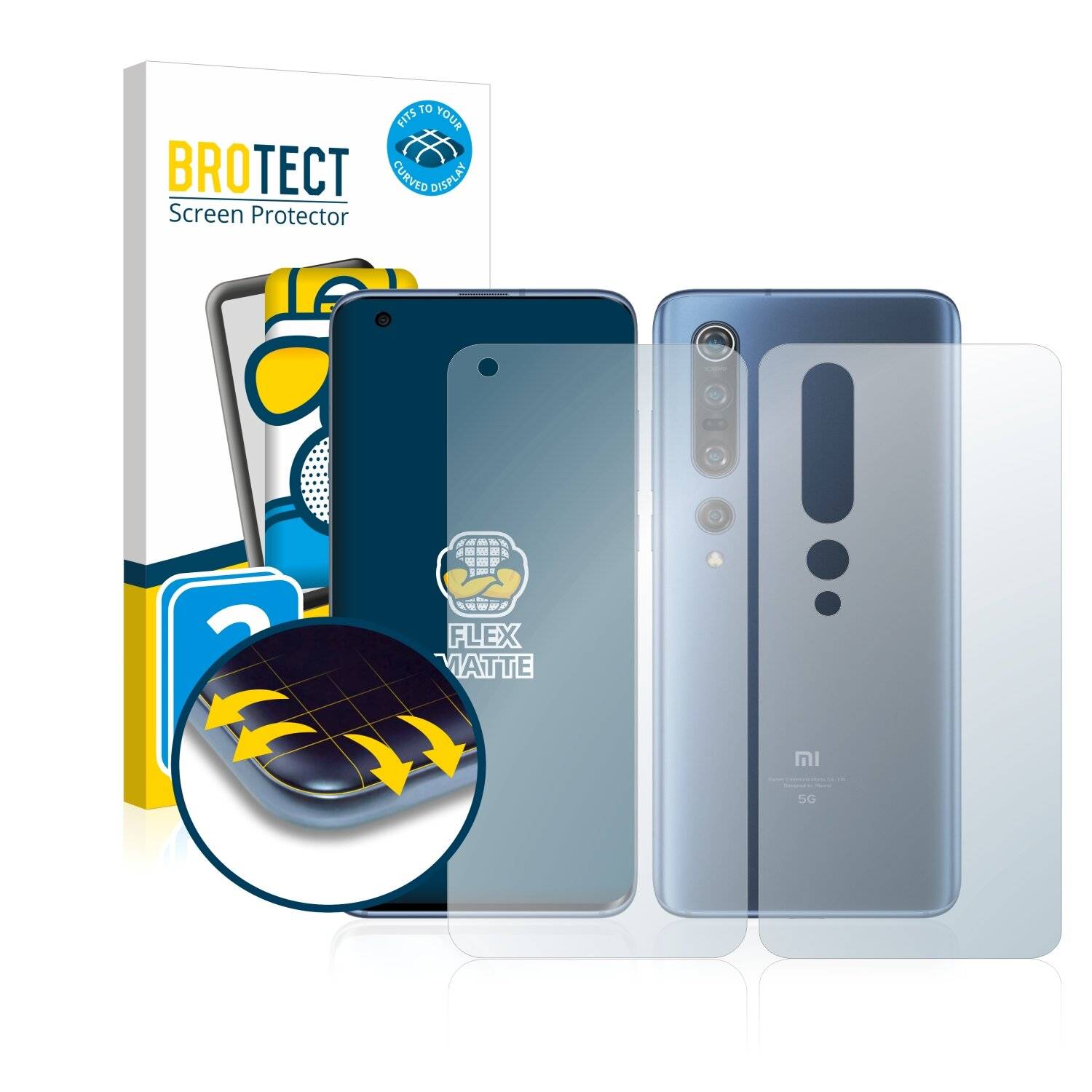 2x BROTECT Flex Matte Full-Cover Displayschutzfolie für Xiaomi Mi 10 Pro (Vorder +
