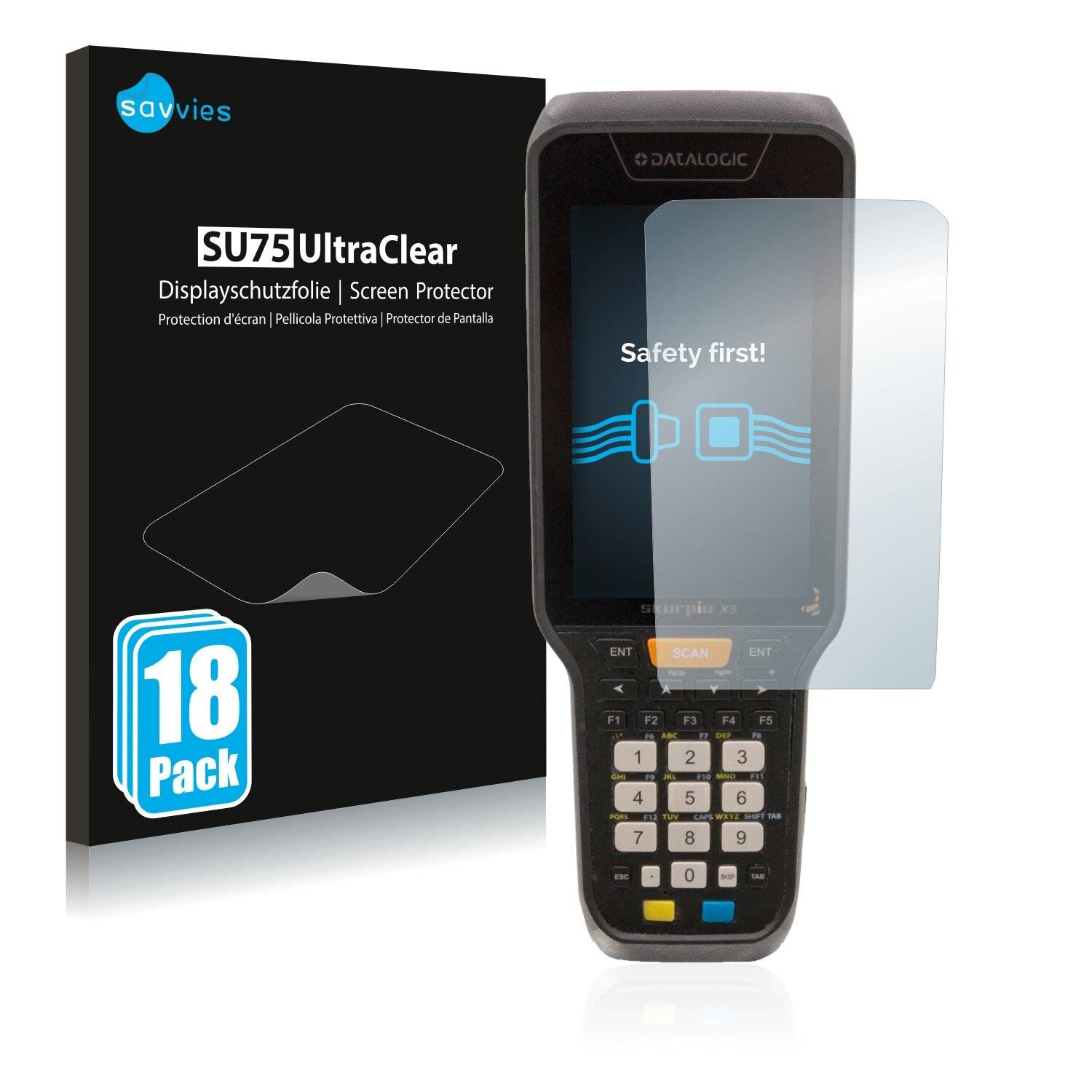 18x Savvies SU75 Displayschutzfolie für Datalogic Skorpio