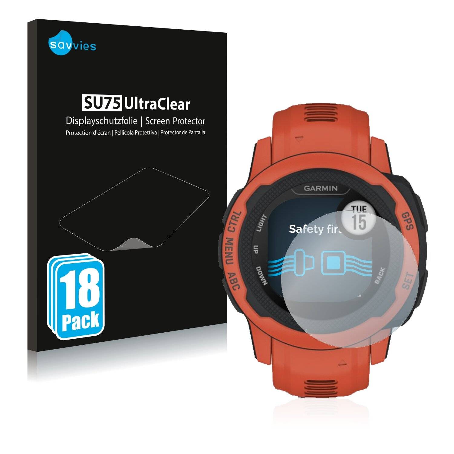 18x Savvies SU75 Displayschutzfolie für Garmin Instinct