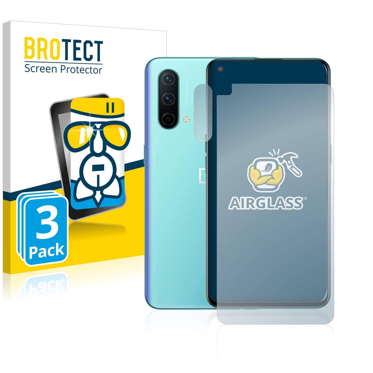 3x BROTECT AirGlass Schutzglas Folie für OnePlus Nord CE 5G (Vorderseite +