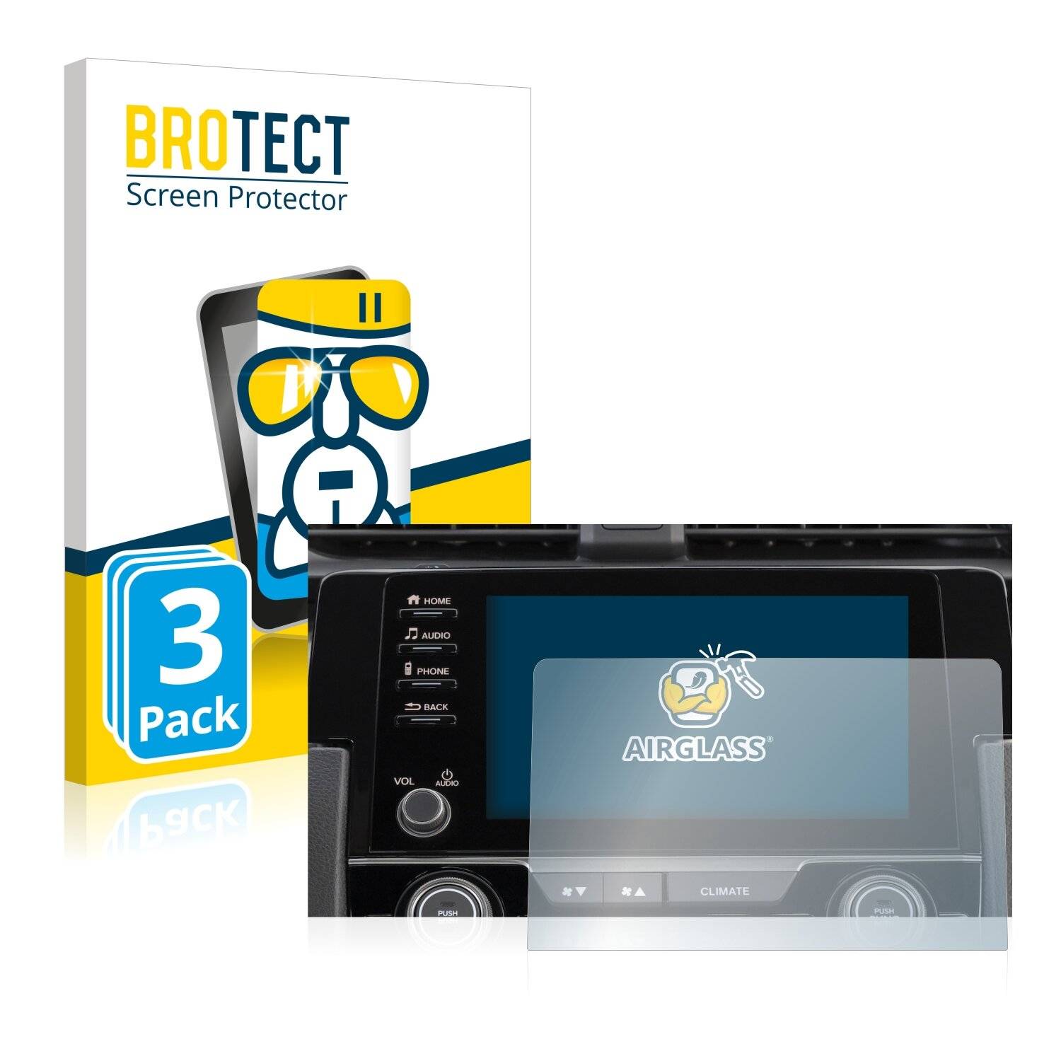3x BROTECT AirGlass Schutzglas Folie für Honda Civic 2021 Connect Infotainment