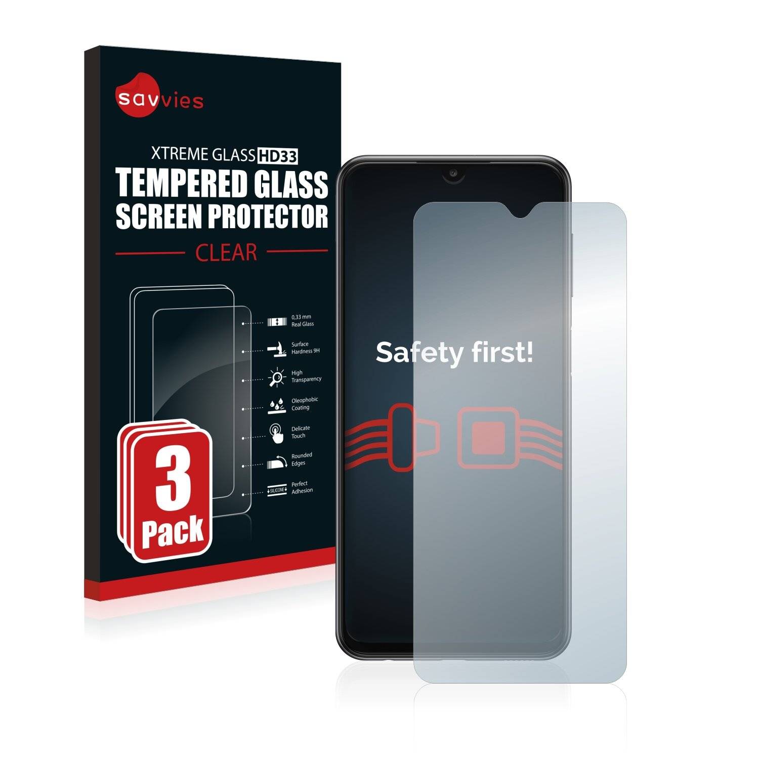 3x Savvies HD33 Clear Schutzglas für Samsung Galaxy