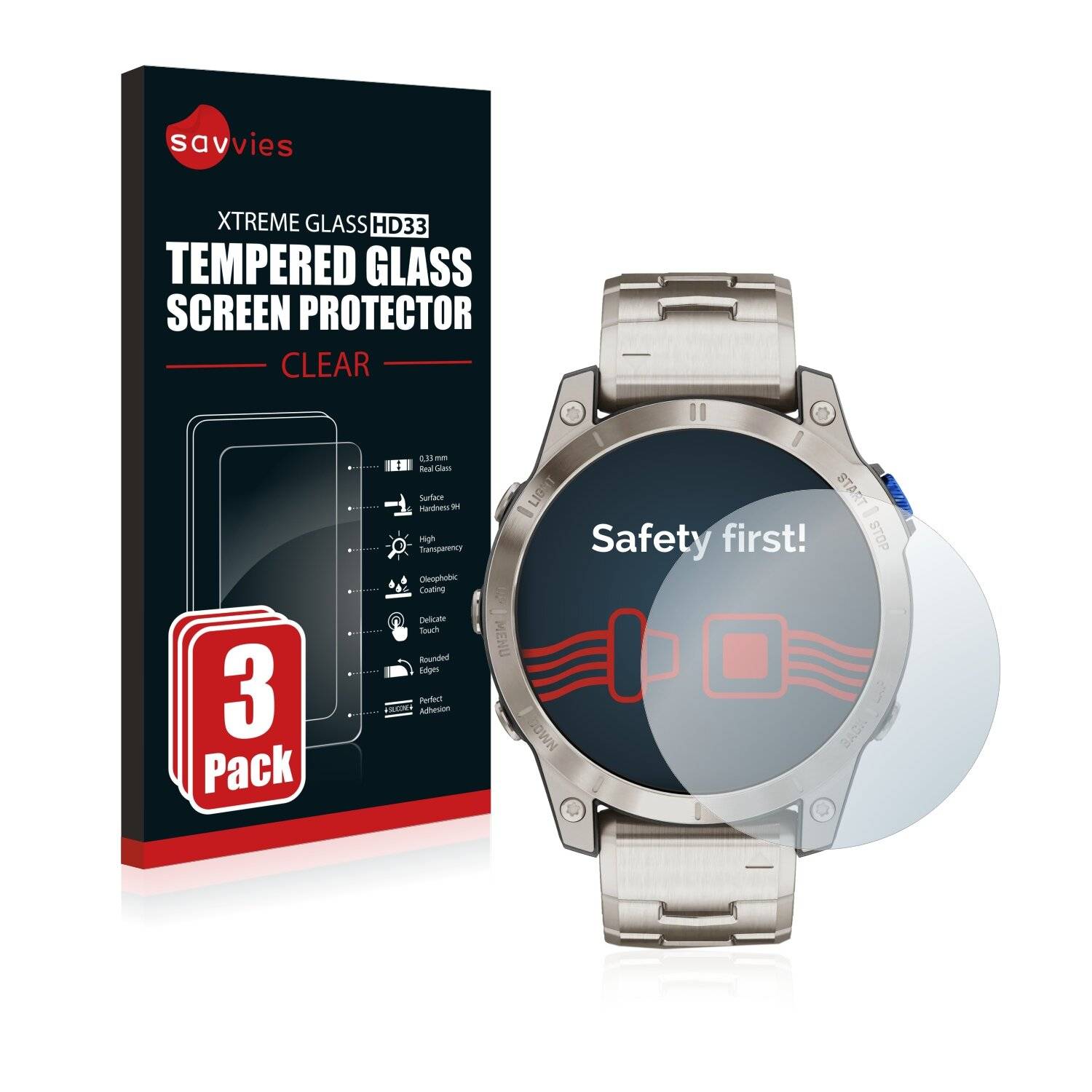 3x Savvies HD33 Clear Schutzglas für Garmin D2 Mach