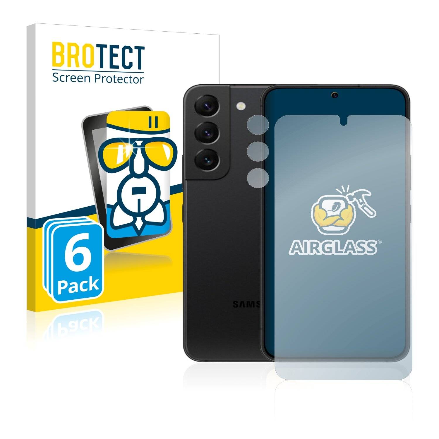 6x BROTECT AirGlass Schutzglas Folie für Samsung Galaxy S22 5G (Vorderseite +