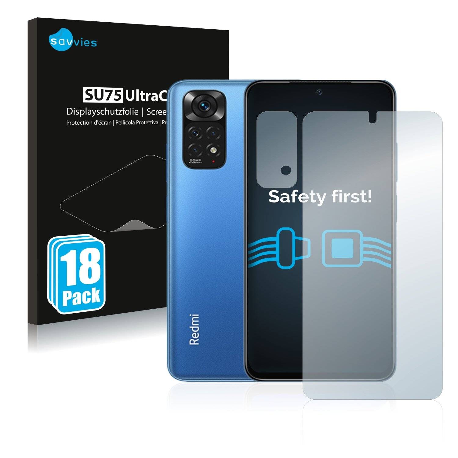 18x Savvies SU75 Displayschutzfolie für Xiaomi Redmi Note 11 (Vorderseite +