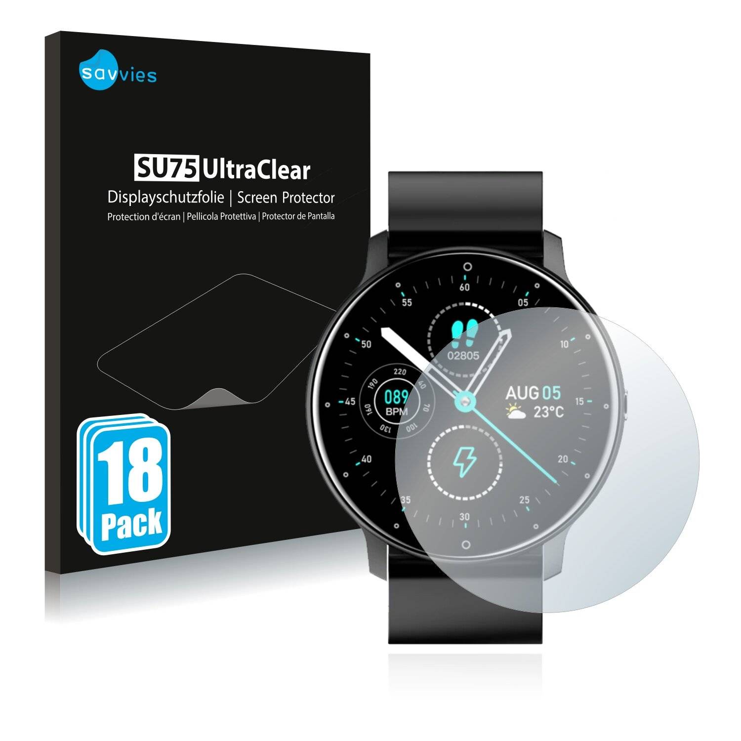 18x Savvies SU75 Displayschutzfolie für Lige Smartwatch