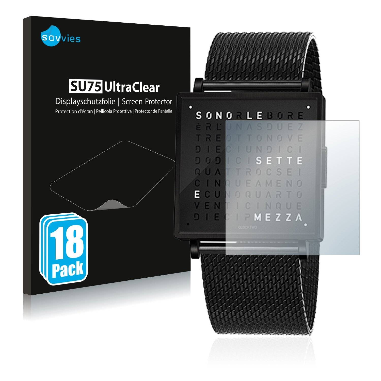 18x Savvies SU75 Displayschutzfolie für Qlocktwo