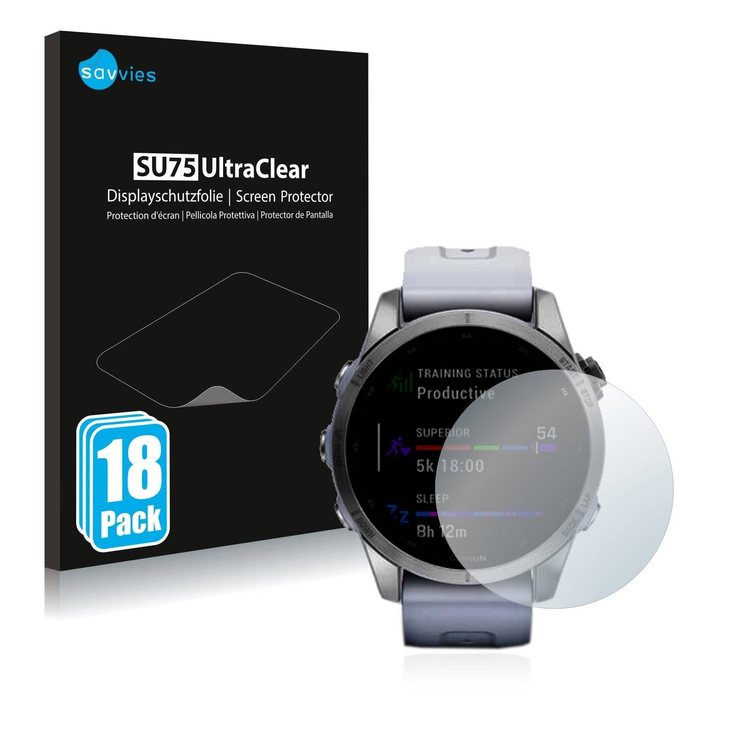 18x Savvies SU75 Displayschutzfolie für Garmin Fenix 7S (42