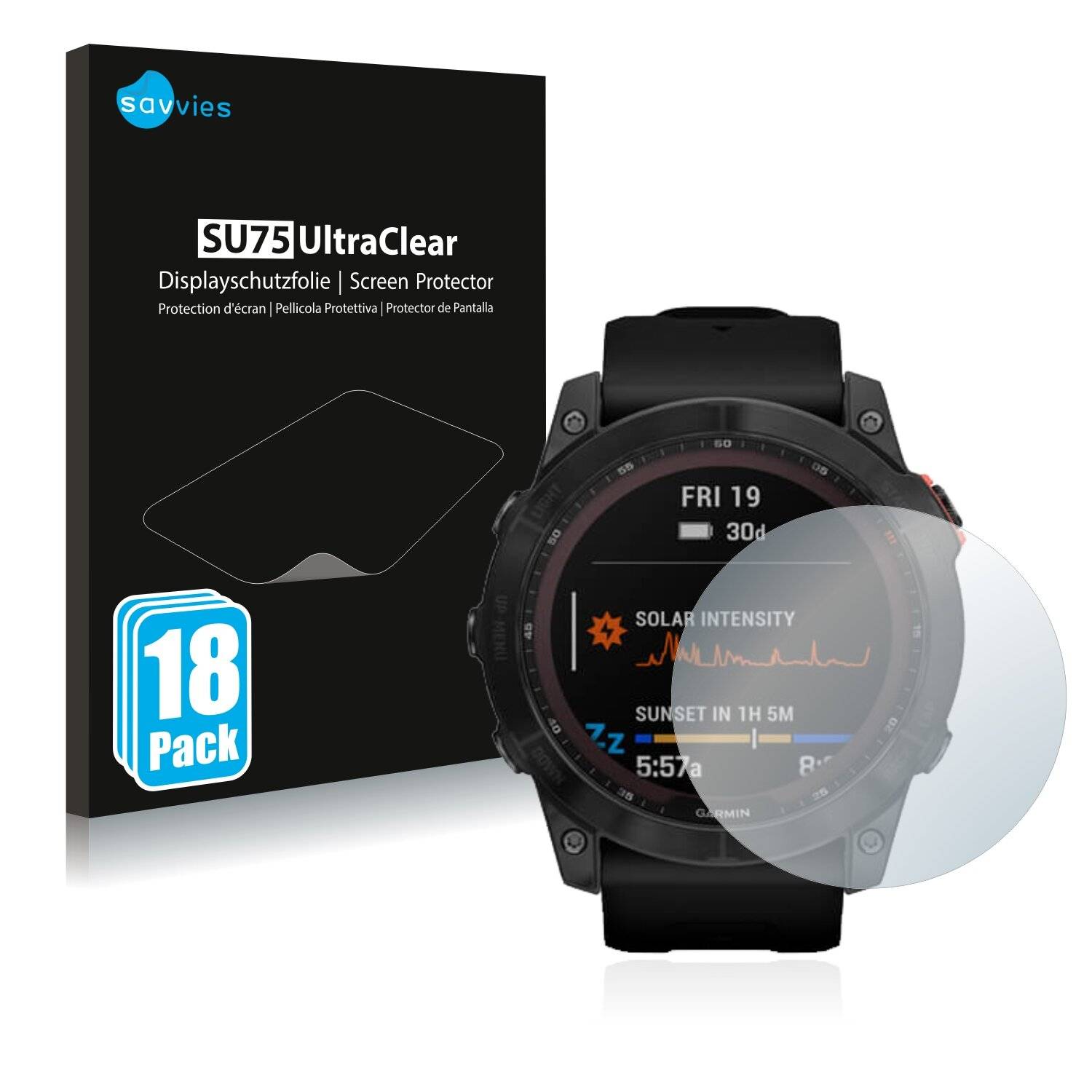 18x Savvies SU75 Displayschutzfolie für Garmin Fenix 7X (51