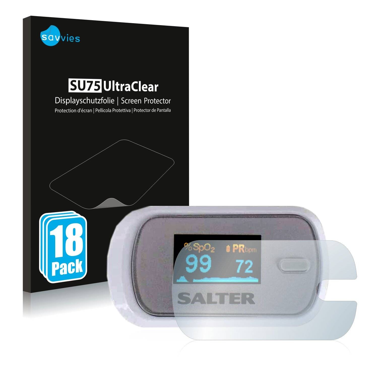 18x Savvies SU75 Displayschutzfolie für Salter OxyWatch